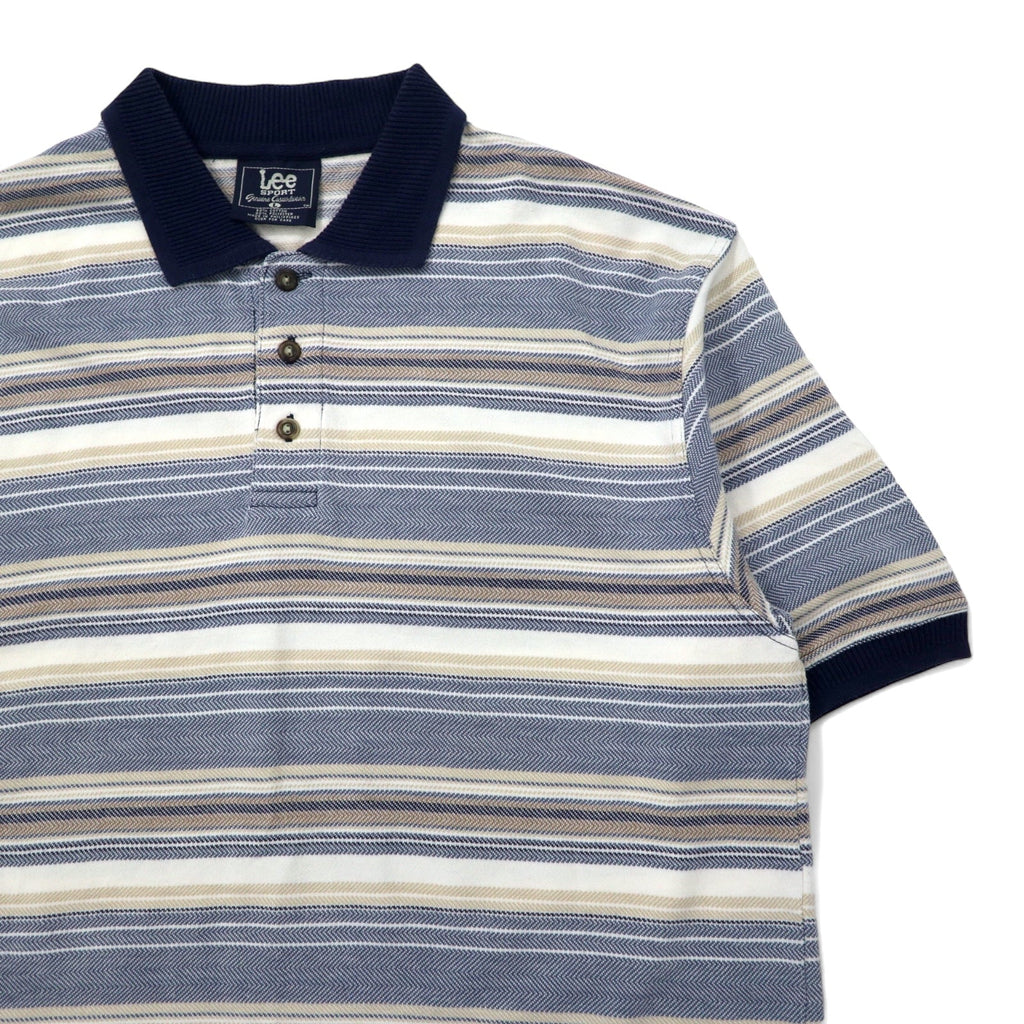 Lee SPORT anni '90, polo a righe, taglia L, blu multicolore, cotone