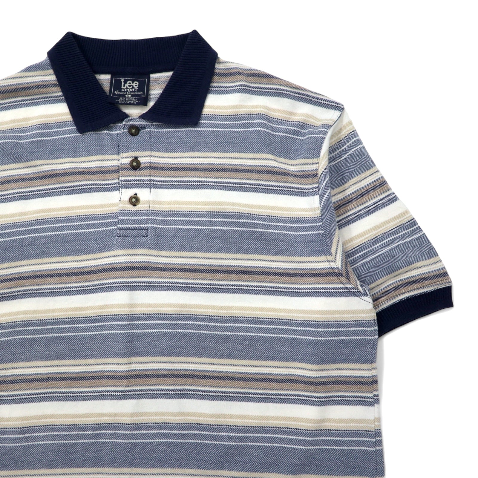 Lee SPORT anni '90, polo a righe, taglia L, blu multicolore, cotone