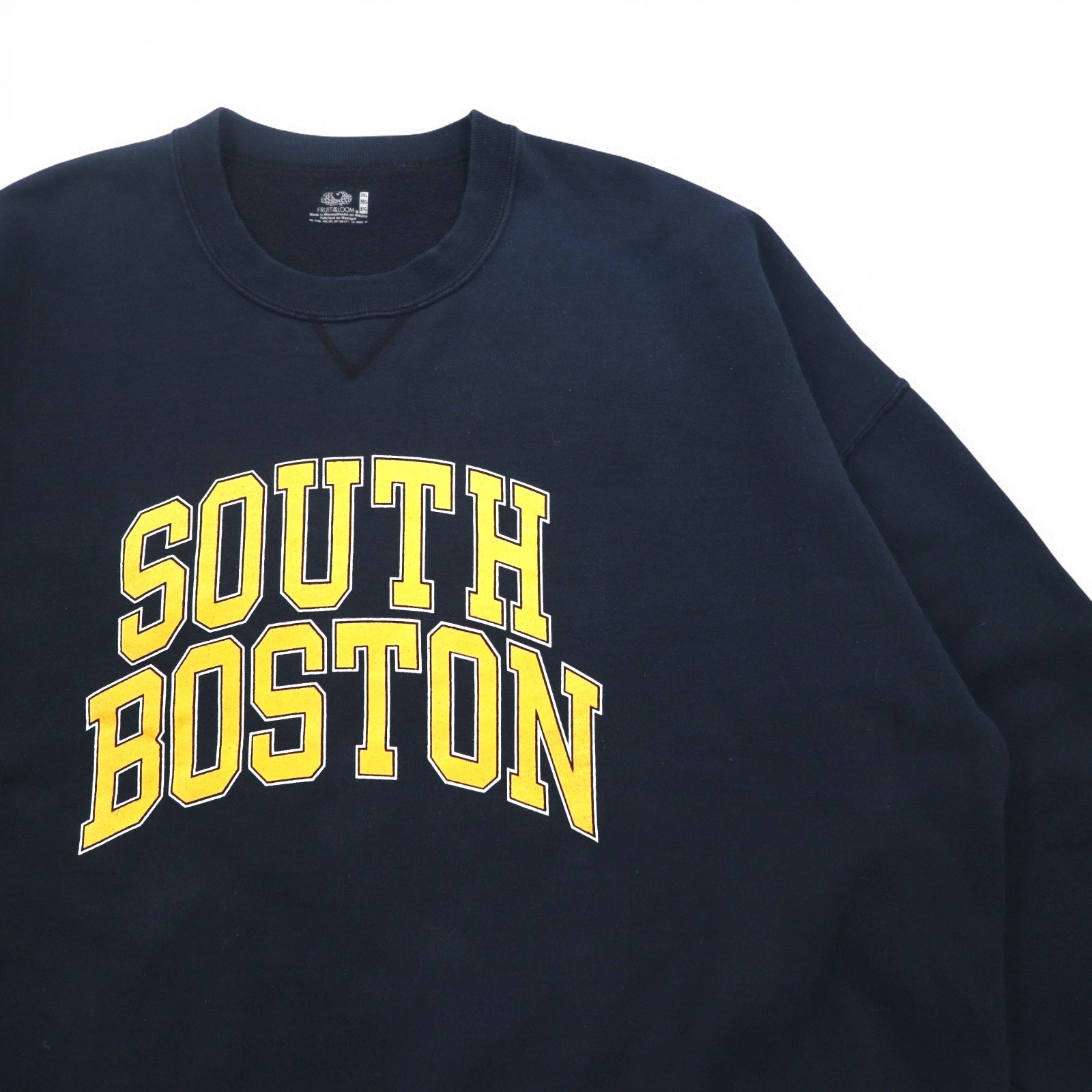 Anni '90 FRUIT OF THE LOOM Felpa girocollo stampa college 3XL blu navy SOUTH BOSTON logo ad arco scollo a V finto prodotta in Messico