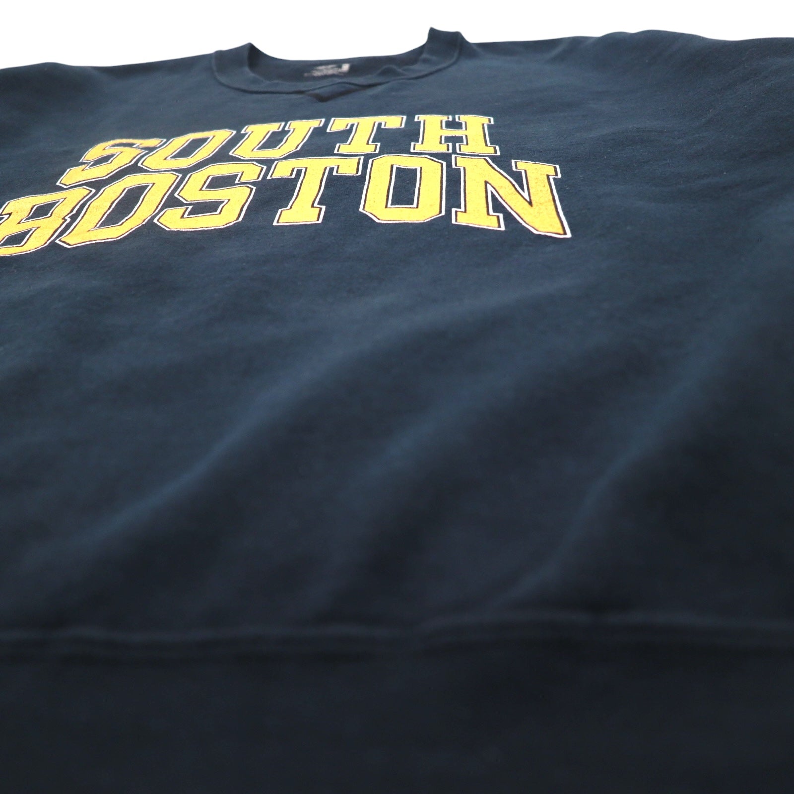 Anni '90 FRUIT OF THE LOOM Felpa girocollo stampa college 3XL blu navy SOUTH BOSTON logo ad arco scollo a V finto prodotta in Messico