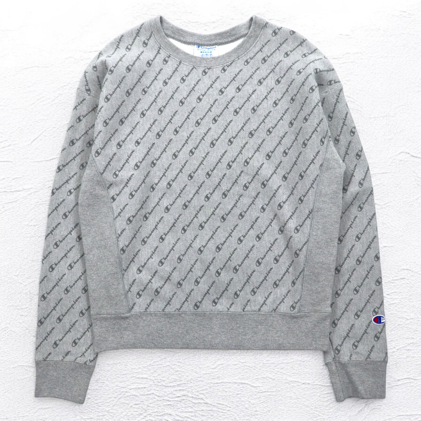 Champion Reverse Weave FELPA TUTTA STAMPA XL Grigio Etichetta blu Riassortimento Made in Honduras