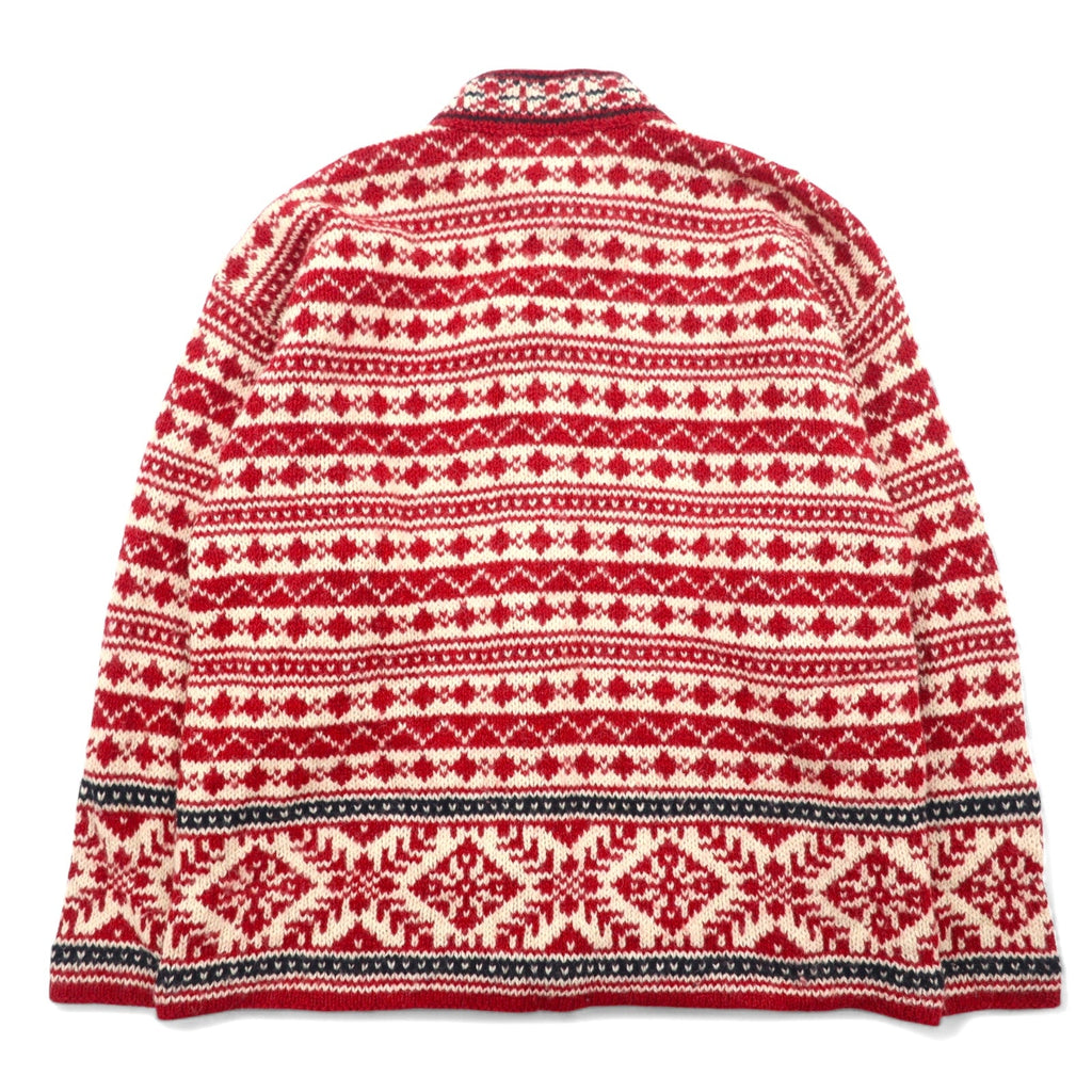 L.L.Bean anni '90 USA Cardigan in maglia tirolese S rosso bianco lana fantasia all-over stile tirolese norvegese bottoni concho HT72