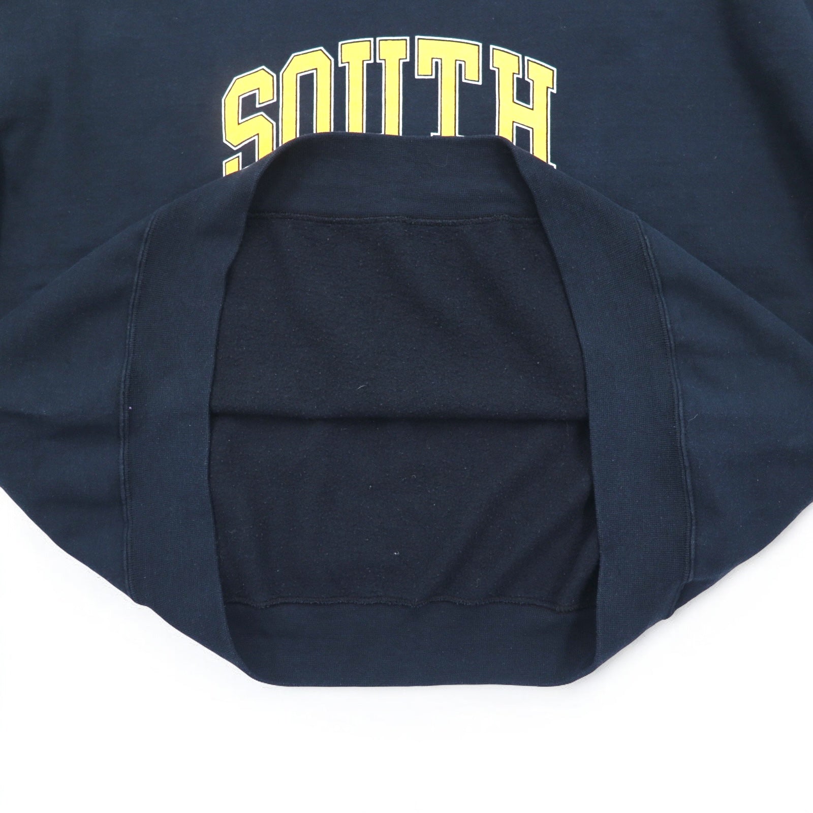 Anni '90 FRUIT OF THE LOOM Felpa girocollo stampa college 3XL blu navy SOUTH BOSTON logo ad arco scollo a V finto prodotta in Messico