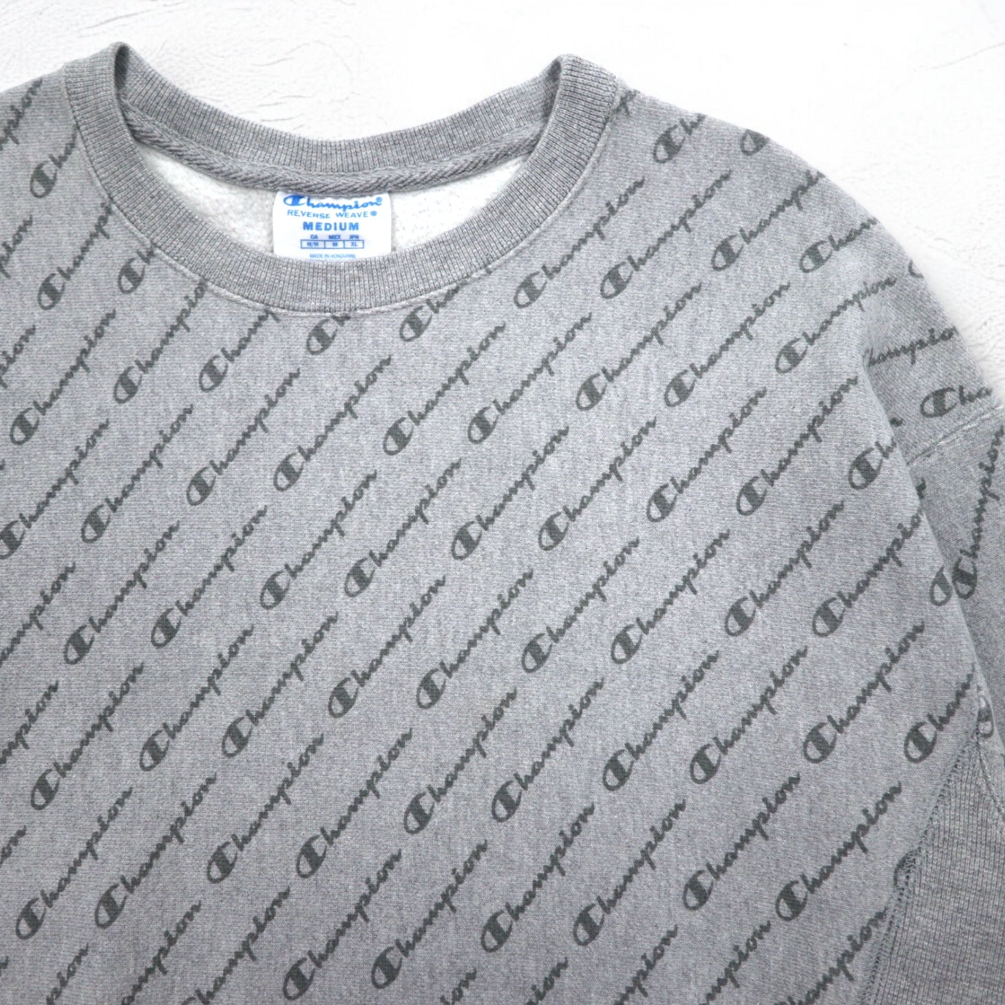 Champion Reverse Weave FELPA TUTTA STAMPA XL Grigio Etichetta blu Riassortimento Made in Honduras