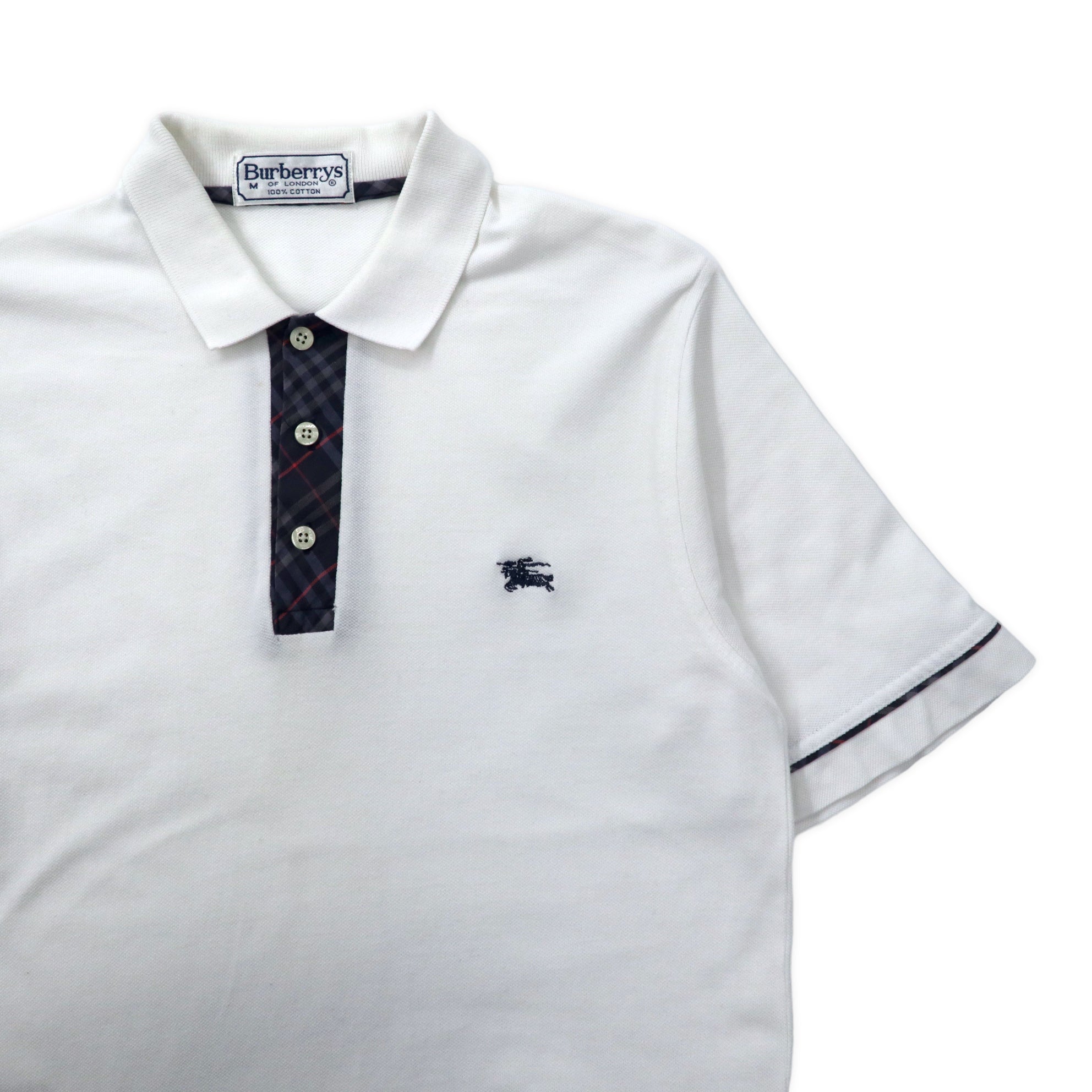 Burberrys Polo M Bianco con inserti Nova Check Cotone Logo a punto singolo Vintage