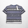 T-shirt a fantasia etnica anni '90, taglia L, grigia, fantasia all-over, a righe, in cotone, mai usata.