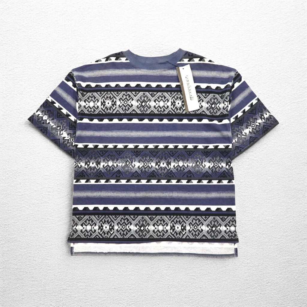 T-shirt a fantasia etnica anni '90, taglia L, grigia, fantasia all-over, a righe, in cotone, mai usata.