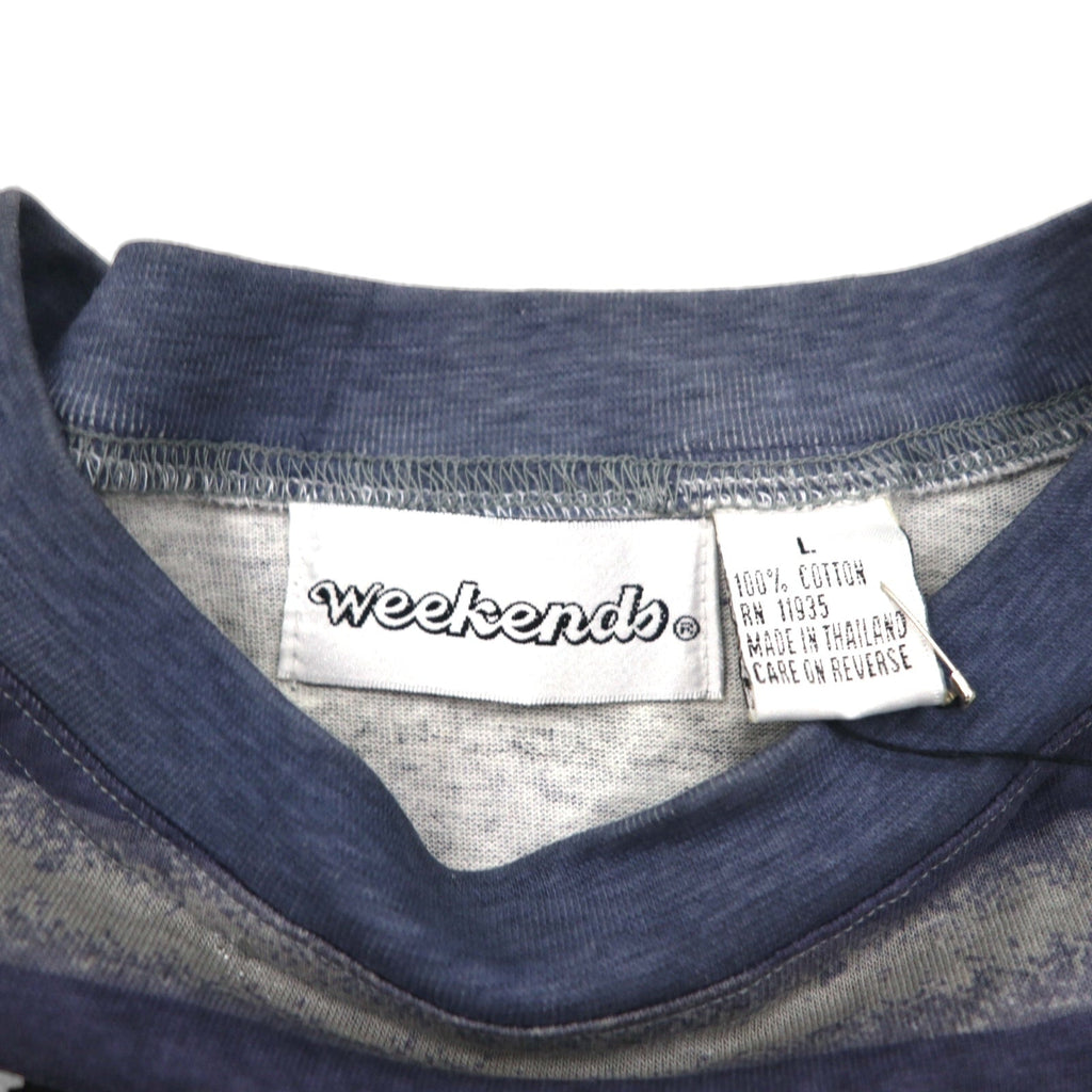 T-shirt a fantasia etnica anni '90, taglia L, grigia, fantasia all-over, a righe, in cotone, mai usata.