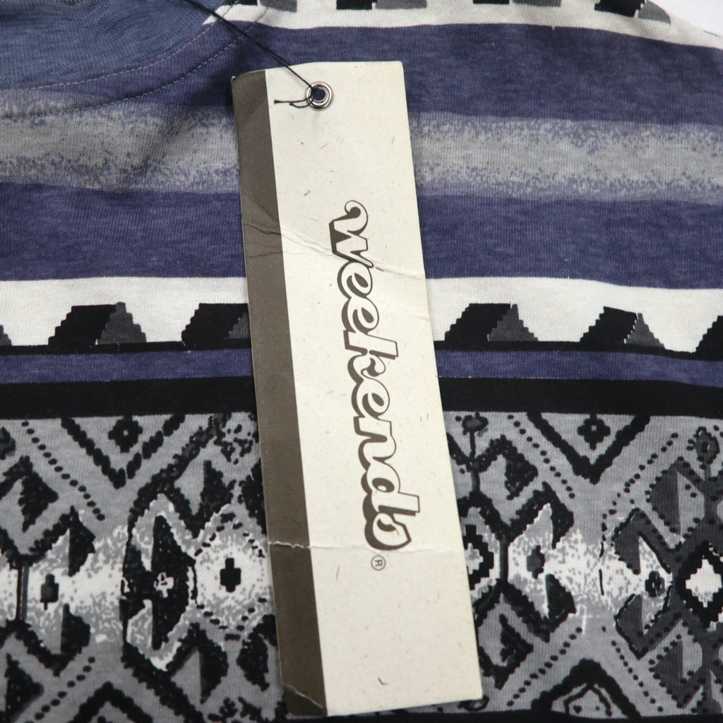 T-shirt a fantasia etnica anni '90, taglia L, grigia, fantasia all-over, a righe, in cotone, mai usata.