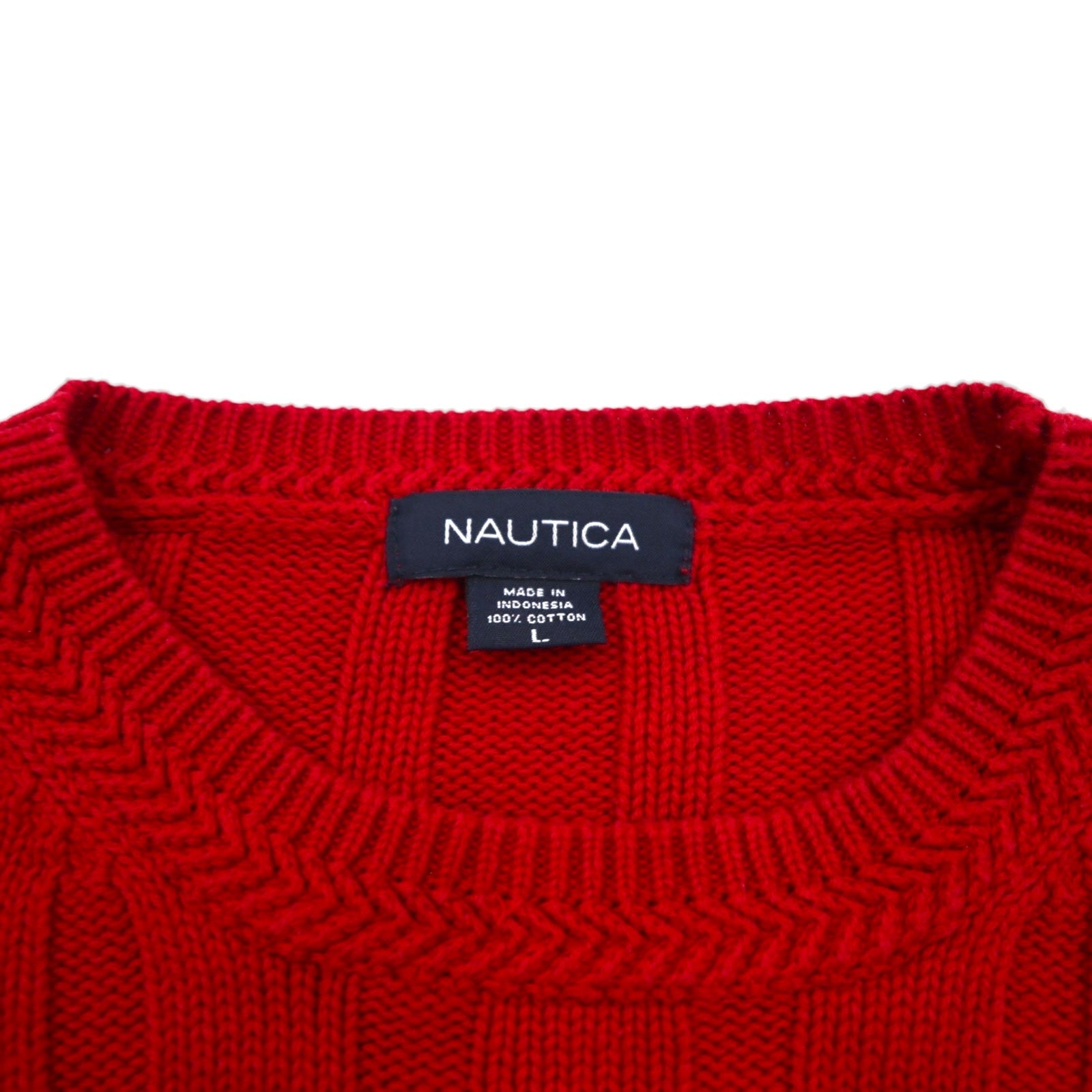 NAUTICA 90年代 ケーブル編み コットンニット セーター L レッド ローゲージ