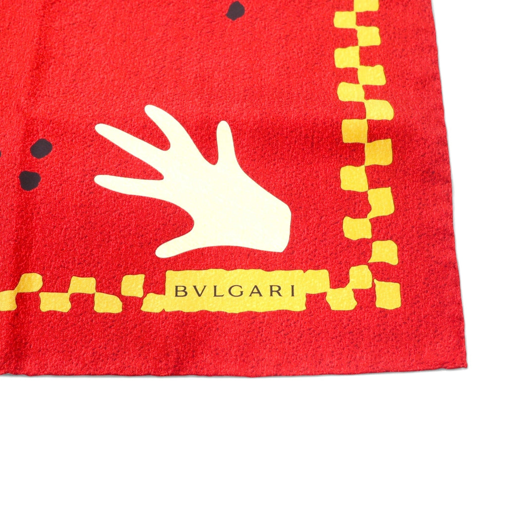 BVLGARI Sciarpa di seta rossa Made in Italy Fantasia all-over motivo mani davide pizzigoni