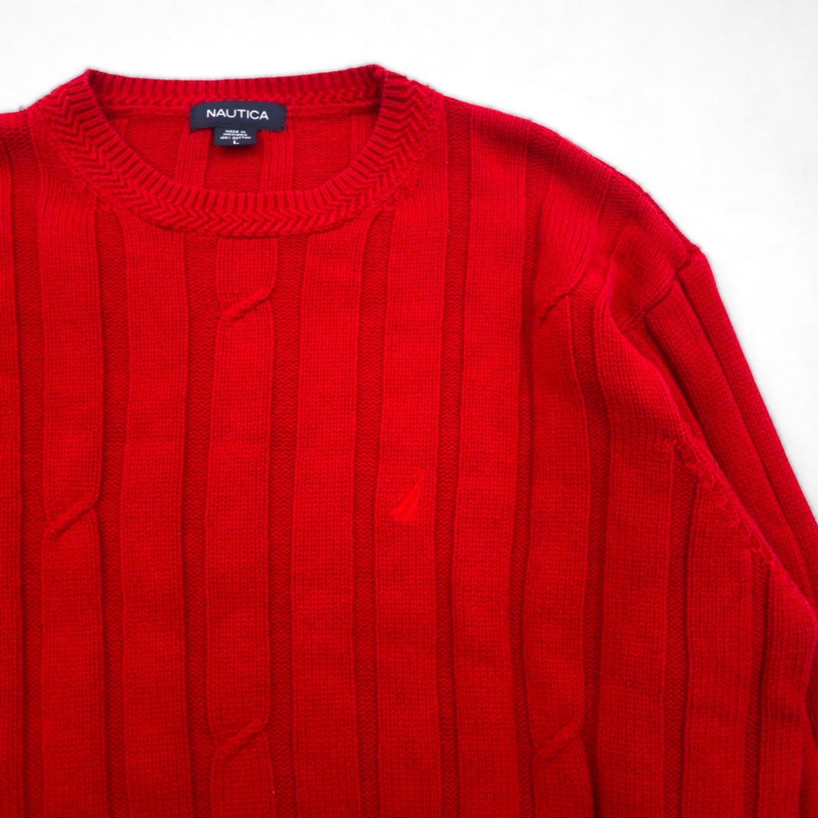 NAUTICA 90年代 ケーブル編み コットンニット セーター L レッド ローゲージ