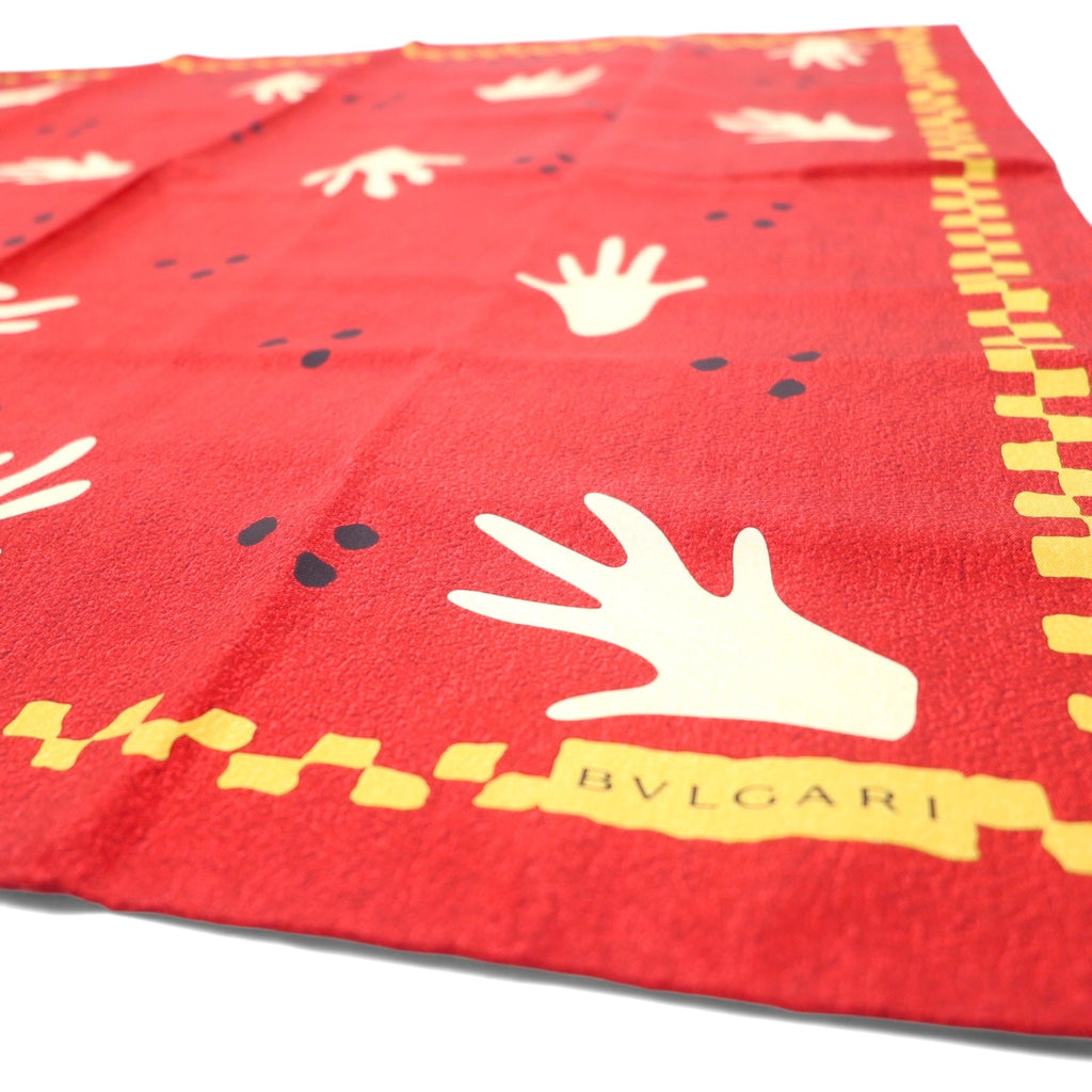 BVLGARI Sciarpa di seta rossa Made in Italy Fantasia all-over motivo mani davide pizzigoni