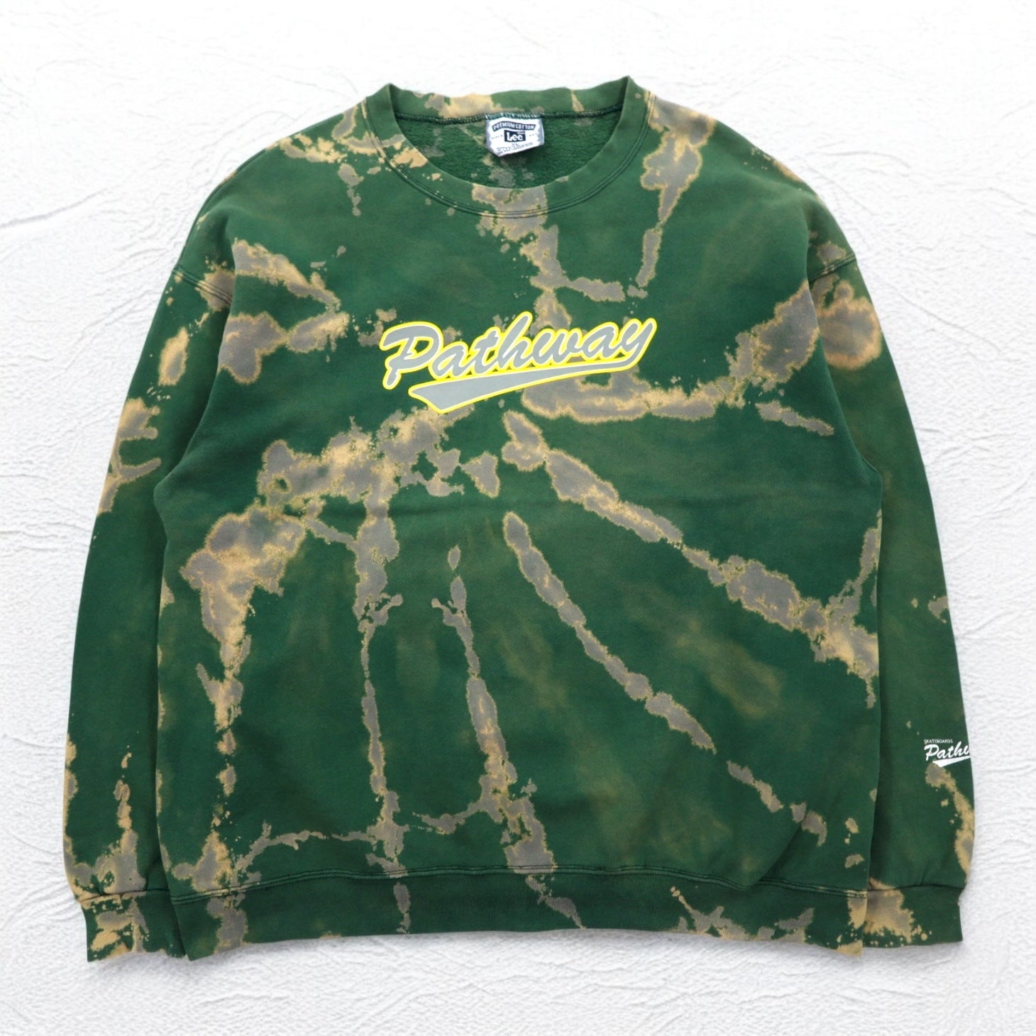 Felpa Lee anni '90 Pathway SKATEBOARDS, taglia XL, verde tie-dye, cotone premium, made in Messico.