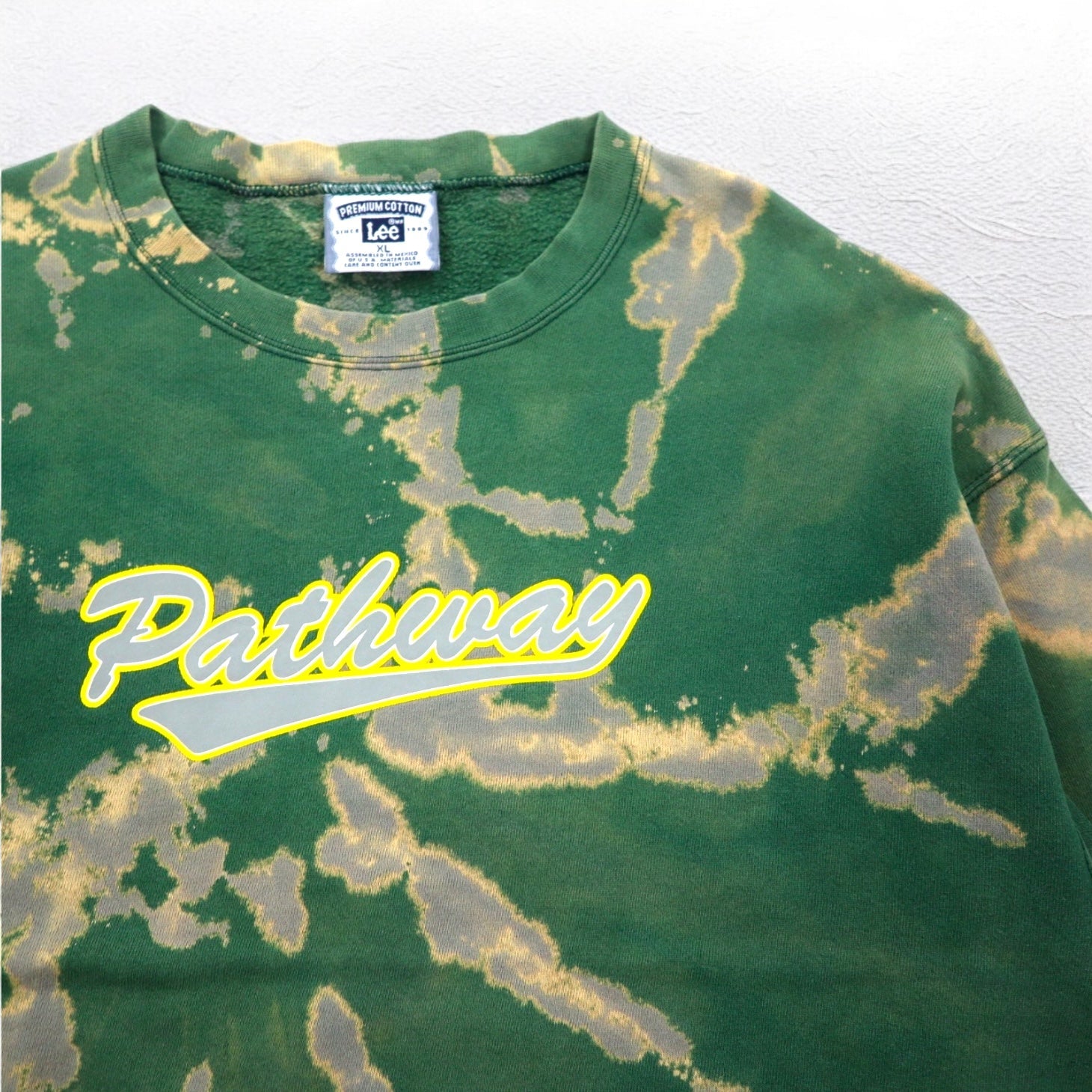 Felpa Lee anni '90 Pathway SKATEBOARDS, taglia XL, verde tie-dye, cotone premium, made in Messico.