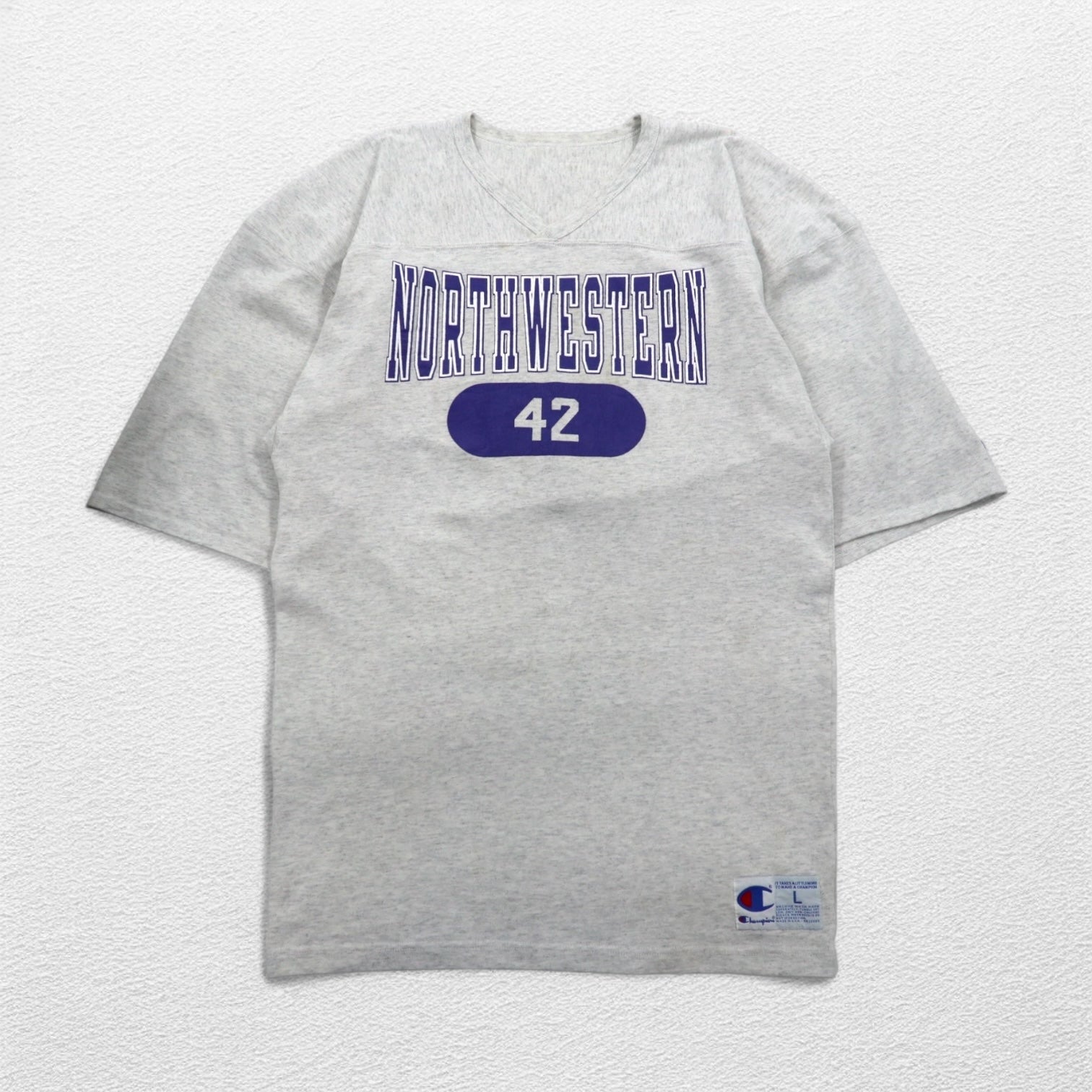Champion anni '90, made in USA, T-shirt a manica corta oversize, felpa, taglia L, grigio, NCAA Northwestern Football