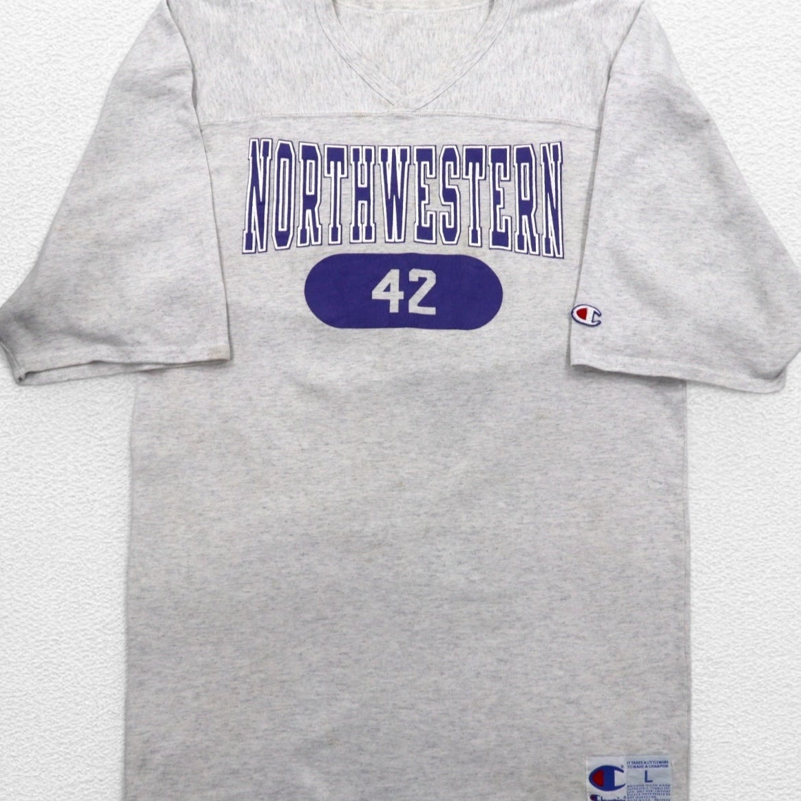 Champion anni '90, made in USA, T-shirt a manica corta oversize, felpa, taglia L, grigio, NCAA Northwestern Football