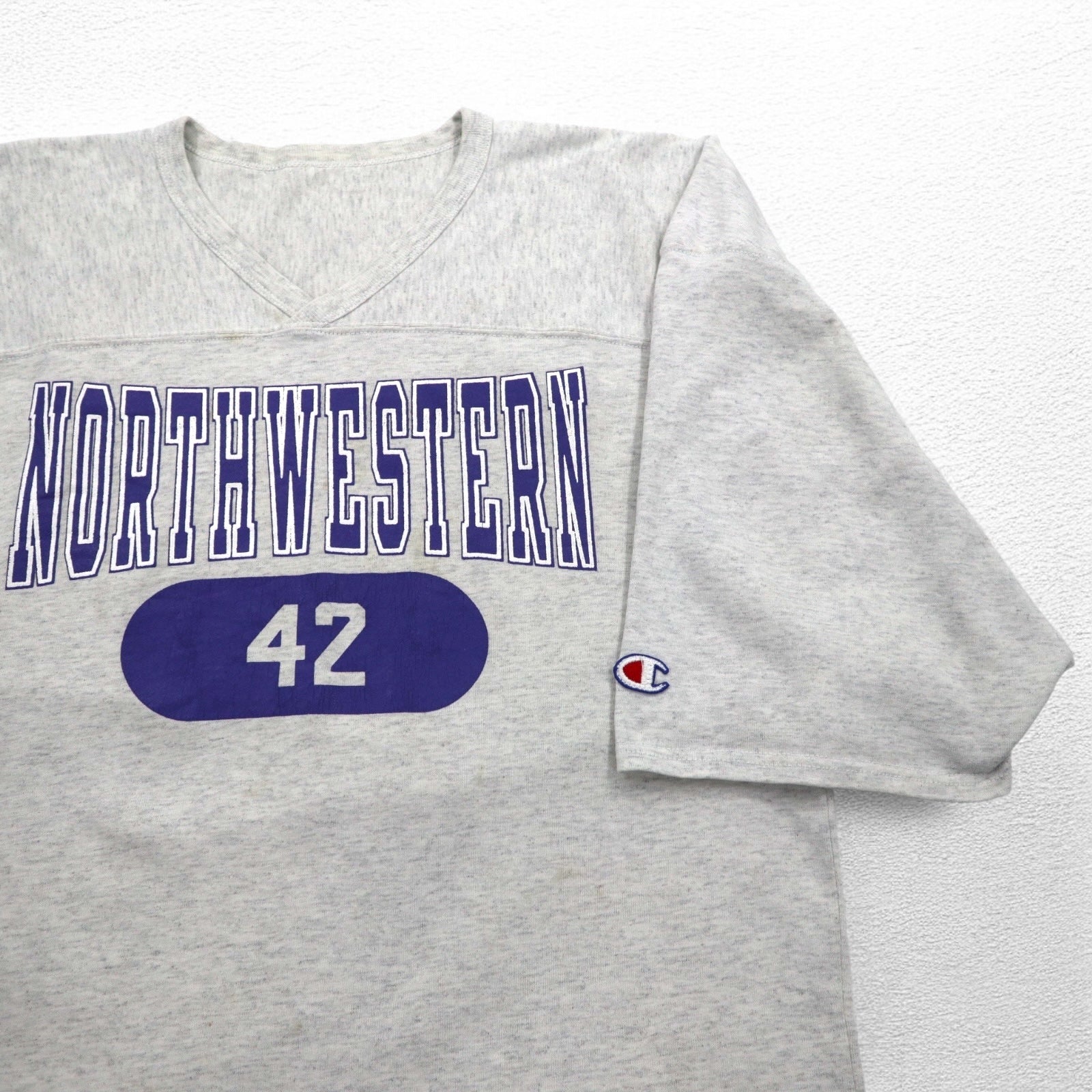 Champion anni '90, made in USA, T-shirt a manica corta oversize, felpa, taglia L, grigio, NCAA Northwestern Football