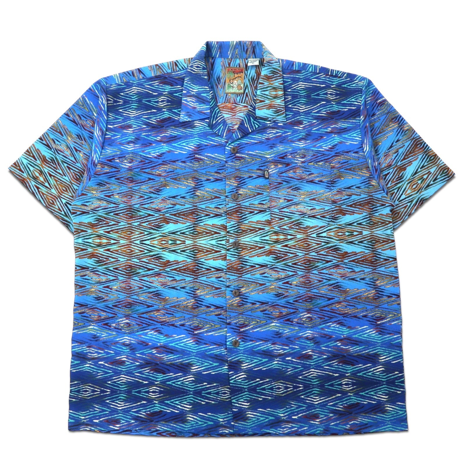 Camicia Aloha anni '90 Pineapple Connection, taglia XL, blu, fantasia all-over, poliestere, colletto aperto.