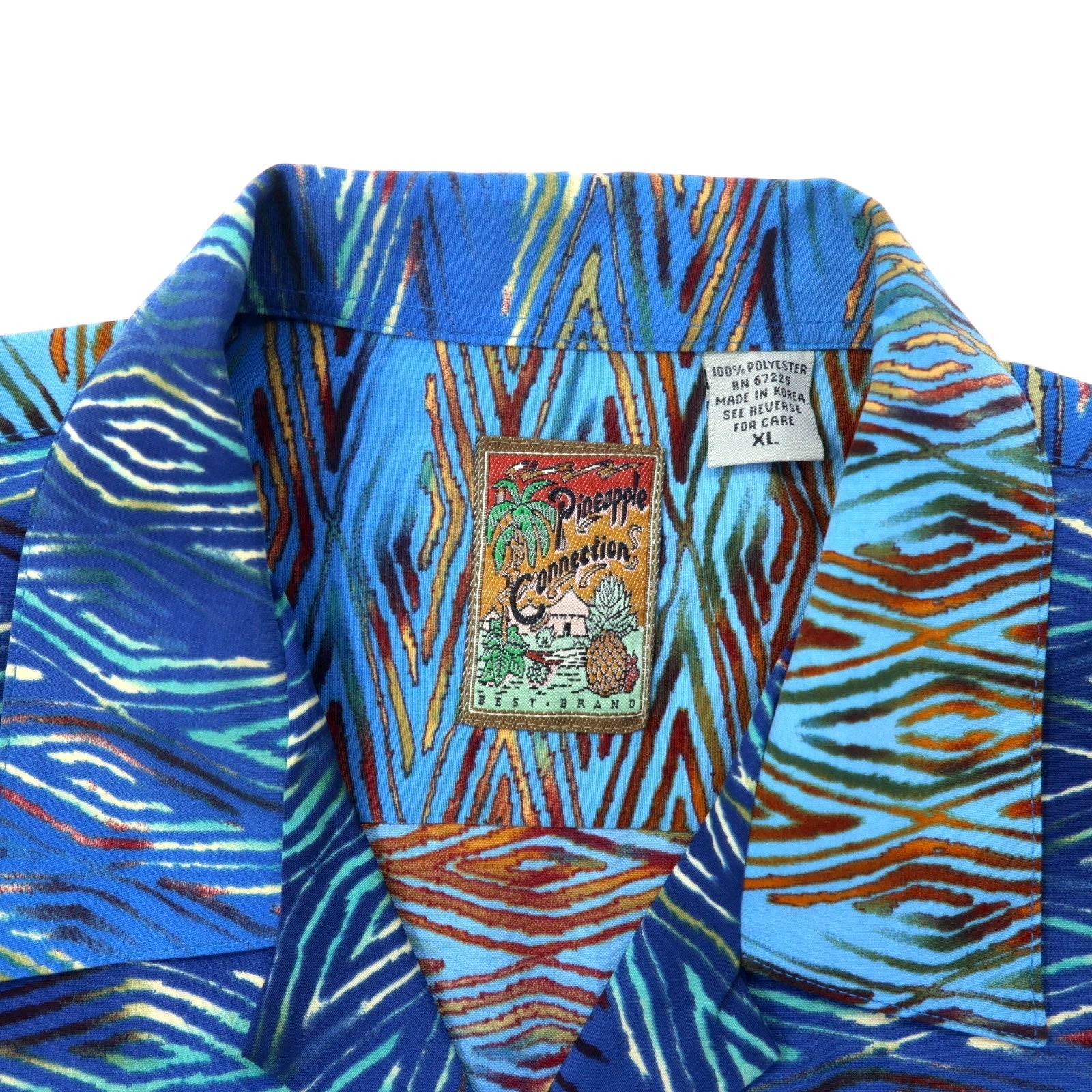 Camicia Aloha anni '90 Pineapple Connection, taglia XL, blu, fantasia all-over, poliestere, colletto aperto.