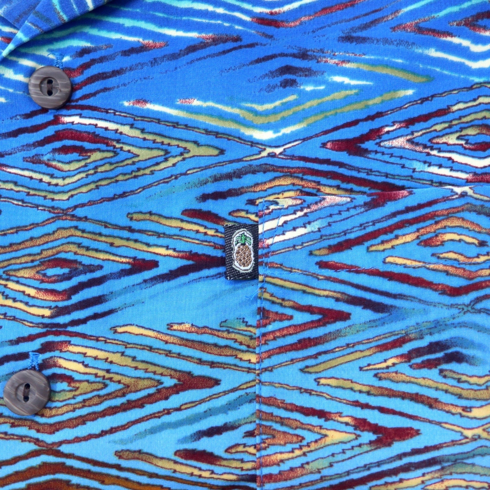 Camicia Aloha anni '90 Pineapple Connection, taglia XL, blu, fantasia all-over, poliestere, colletto aperto.