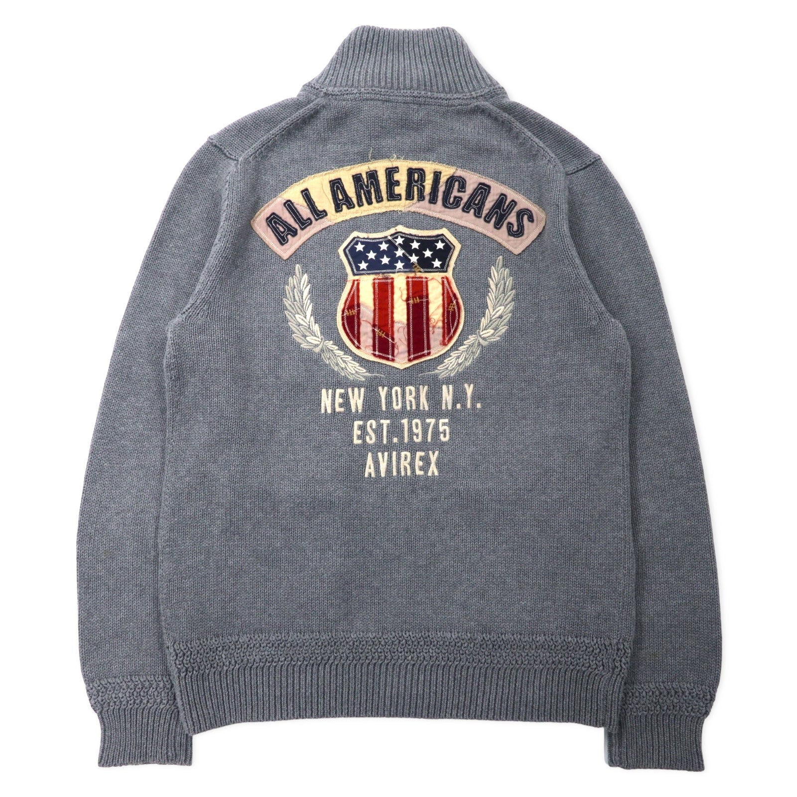 AVIREX Maglione con zip a doppio cursore da autista L Grigio Cotone Ricamo logo 6134009