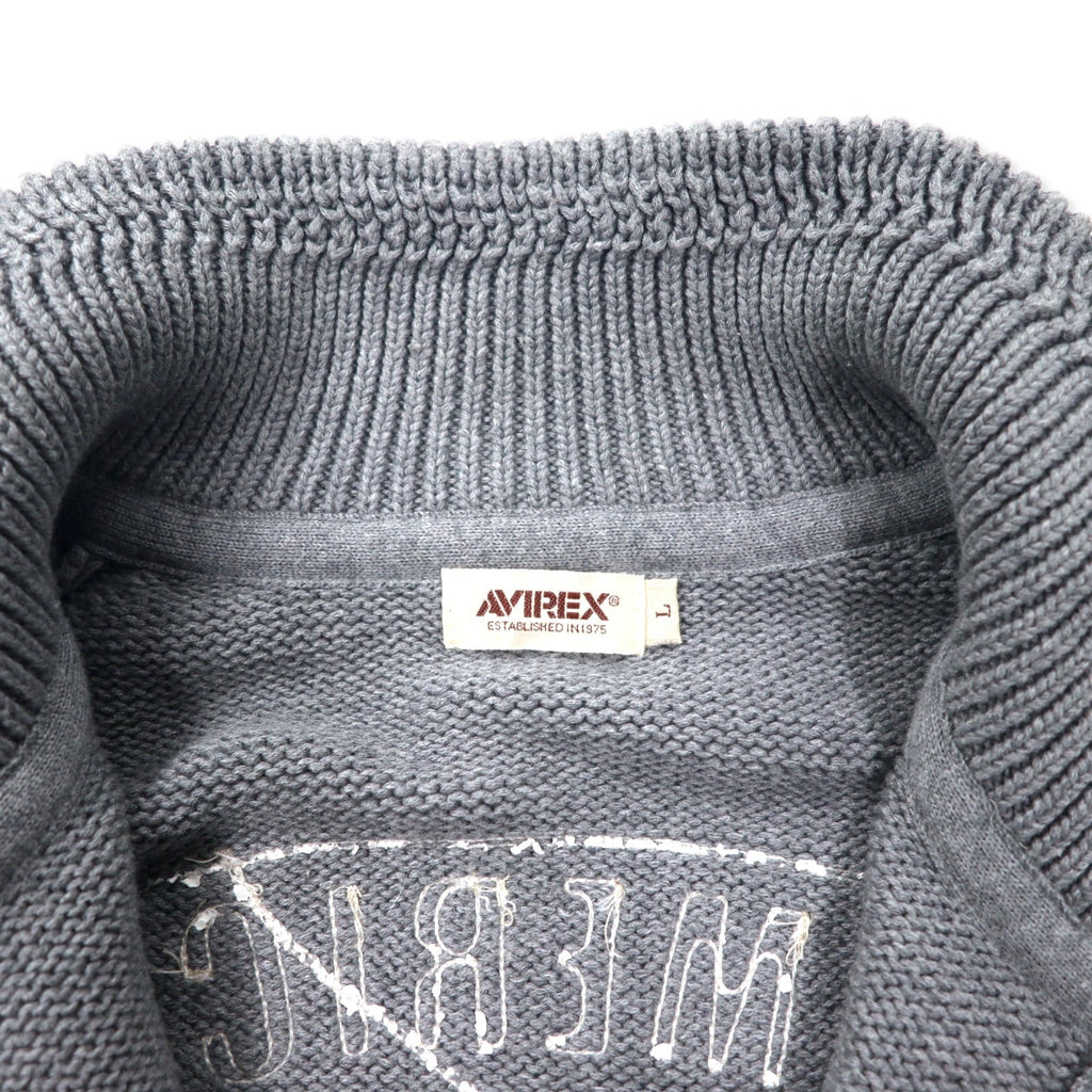 AVIREX Maglione con zip a doppio cursore da autista L Grigio Cotone Ricamo logo 6134009
