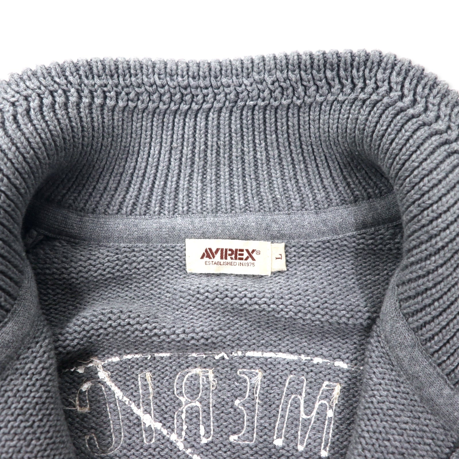 AVIREX Maglione con zip a doppio cursore da autista L Grigio Cotone Ricamo logo 6134009