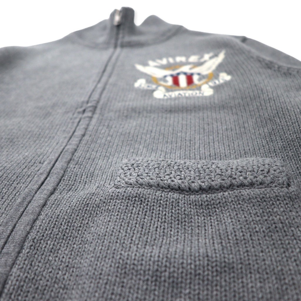 AVIREX Maglione con zip a doppio cursore da autista L Grigio Cotone Ricamo logo 6134009