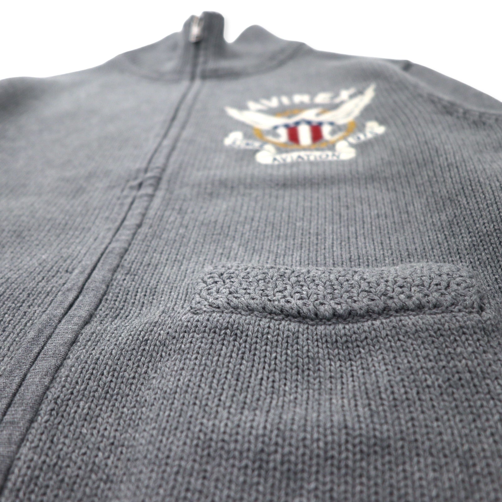 AVIREX Maglione con zip a doppio cursore da autista L Grigio Cotone Ricamo logo 6134009
