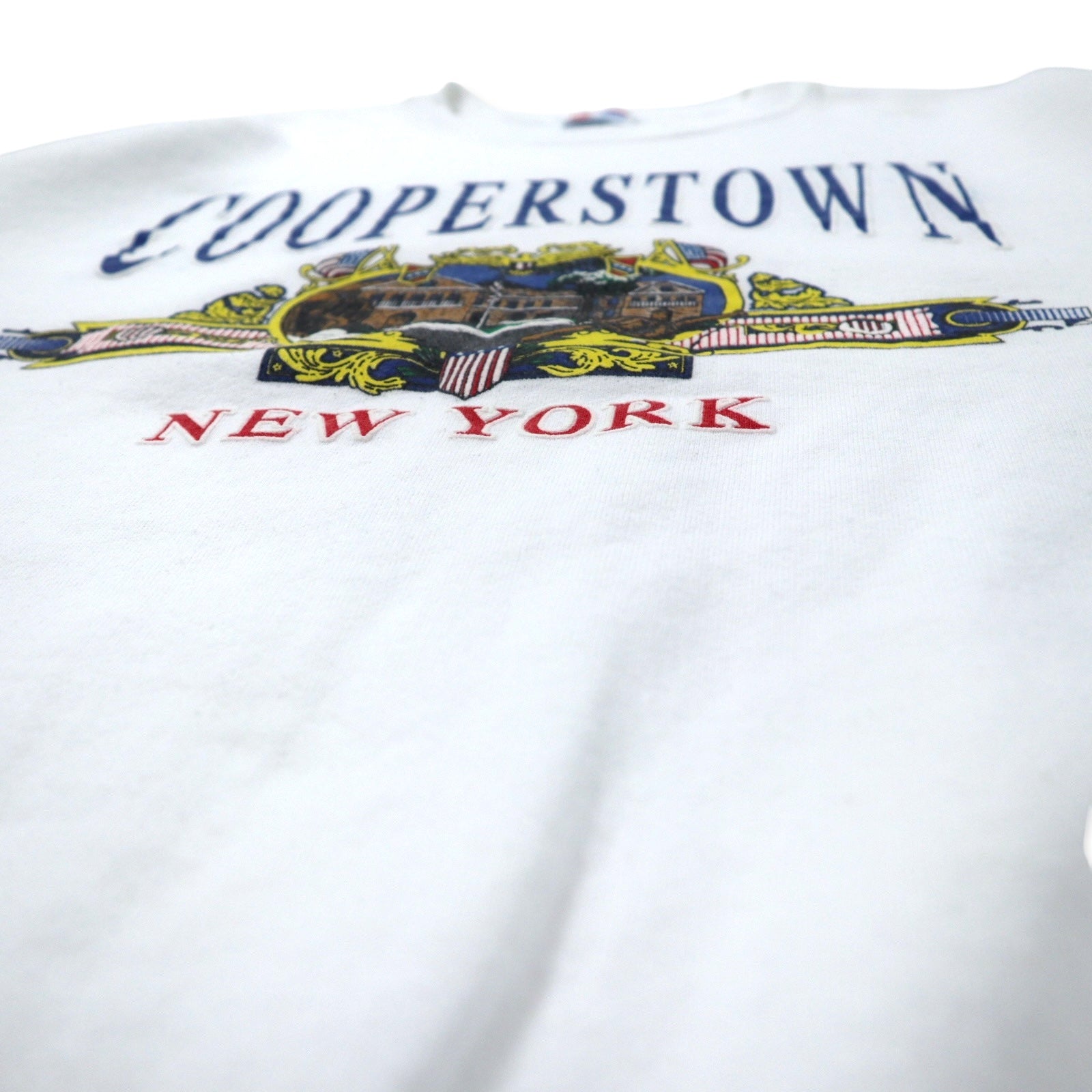 Hanes USA, felpa stampata ACTIVEWEAR anni '90, XL, bianca, in cotone felpato, COOPERSTOWN