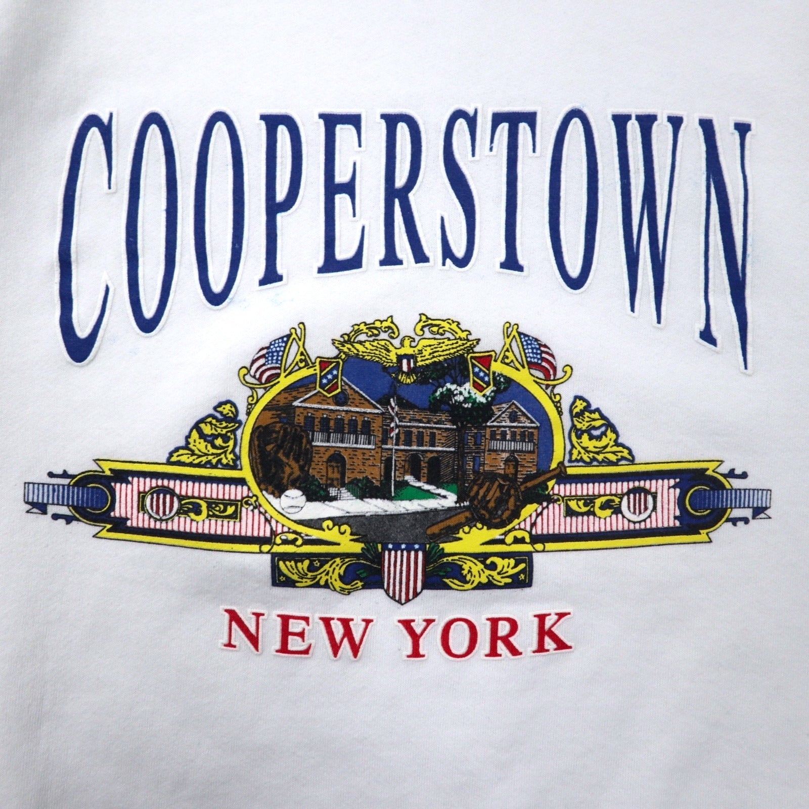 Hanes USA, felpa stampata ACTIVEWEAR anni '90, XL, bianca, in cotone felpato, COOPERSTOWN