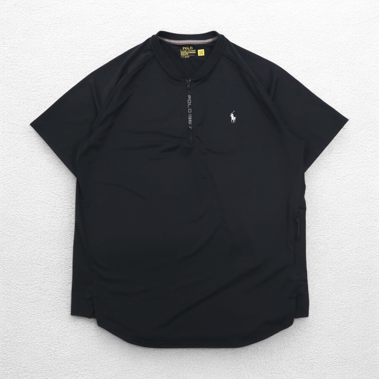 POLO RALPH LAUREN T-shirt performance Dry-Fit L nera mezza zip tasche laterali