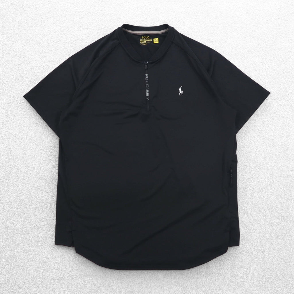 POLO RALPH LAUREN T-shirt performance Dry-Fit L nera mezza zip tasche laterali