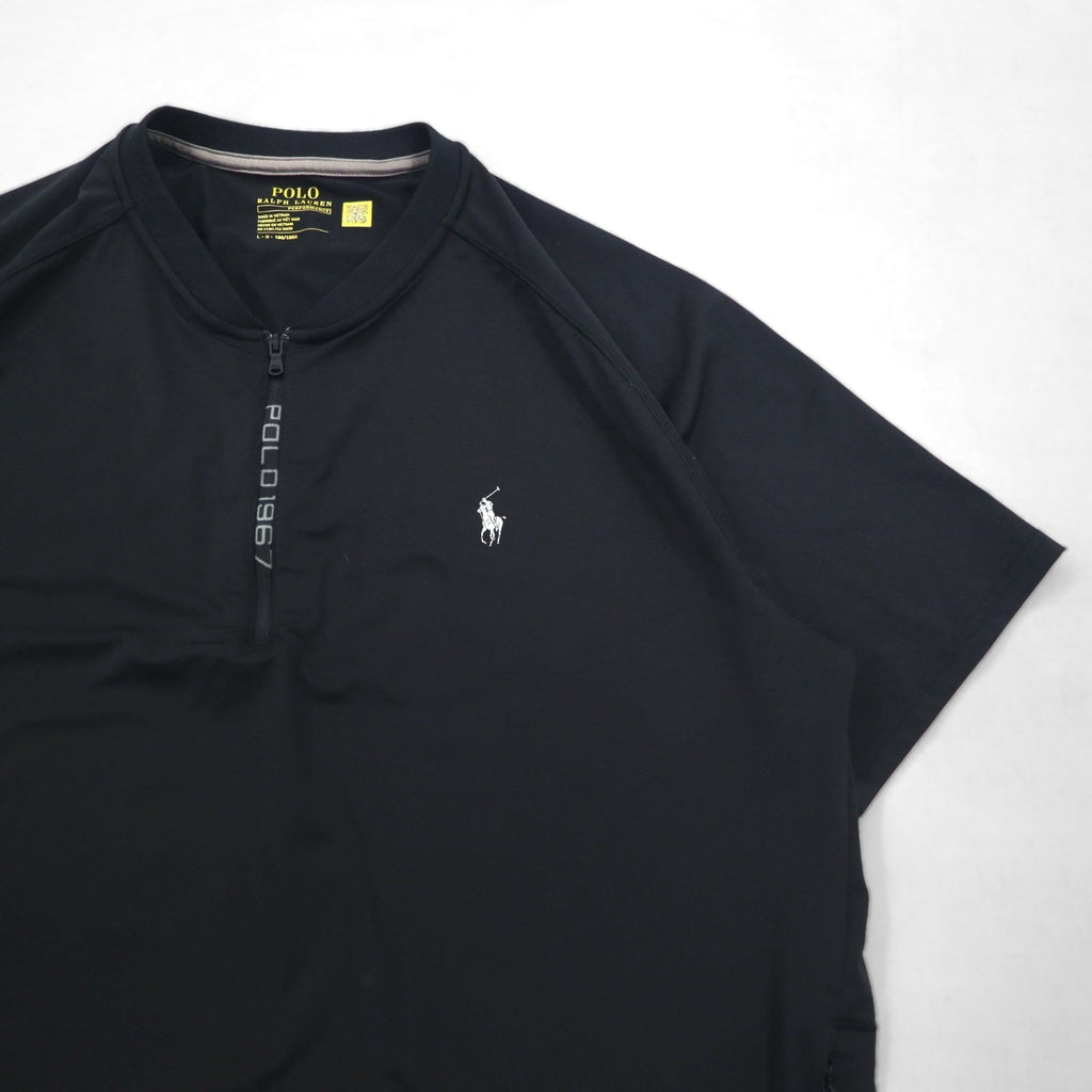 POLO RALPH LAUREN T-shirt performance Dry-Fit L nera mezza zip tasche laterali