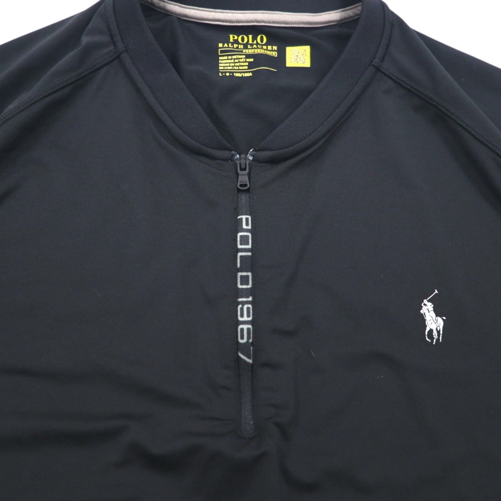 POLO RALPH LAUREN T-shirt performance Dry-Fit L nera mezza zip tasche laterali