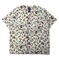Camicia a maniche corte senza collo Puritan anni '90, taglia L, beige, cotone, fantasia all-over, pesce, camo
