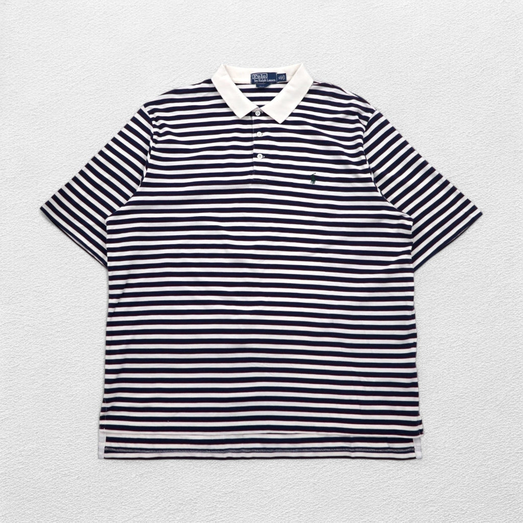 Polo by Ralph Lauren 90年代 ピマコットン ボーダー ポロシャツ XL ホワイト ネイビー スモールポニー刺繍