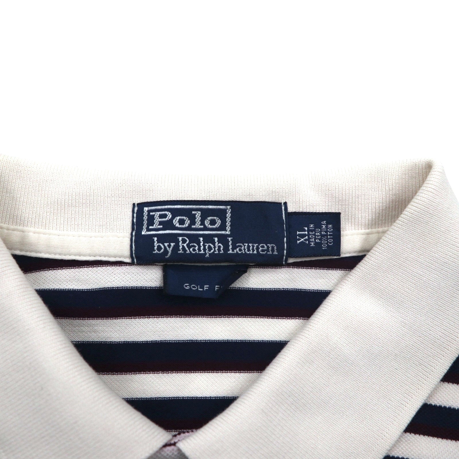 Polo by Ralph Lauren anni '90, polo a righe in cotone Pima, taglia XL, bianca e blu navy, ricamo piccolo pony