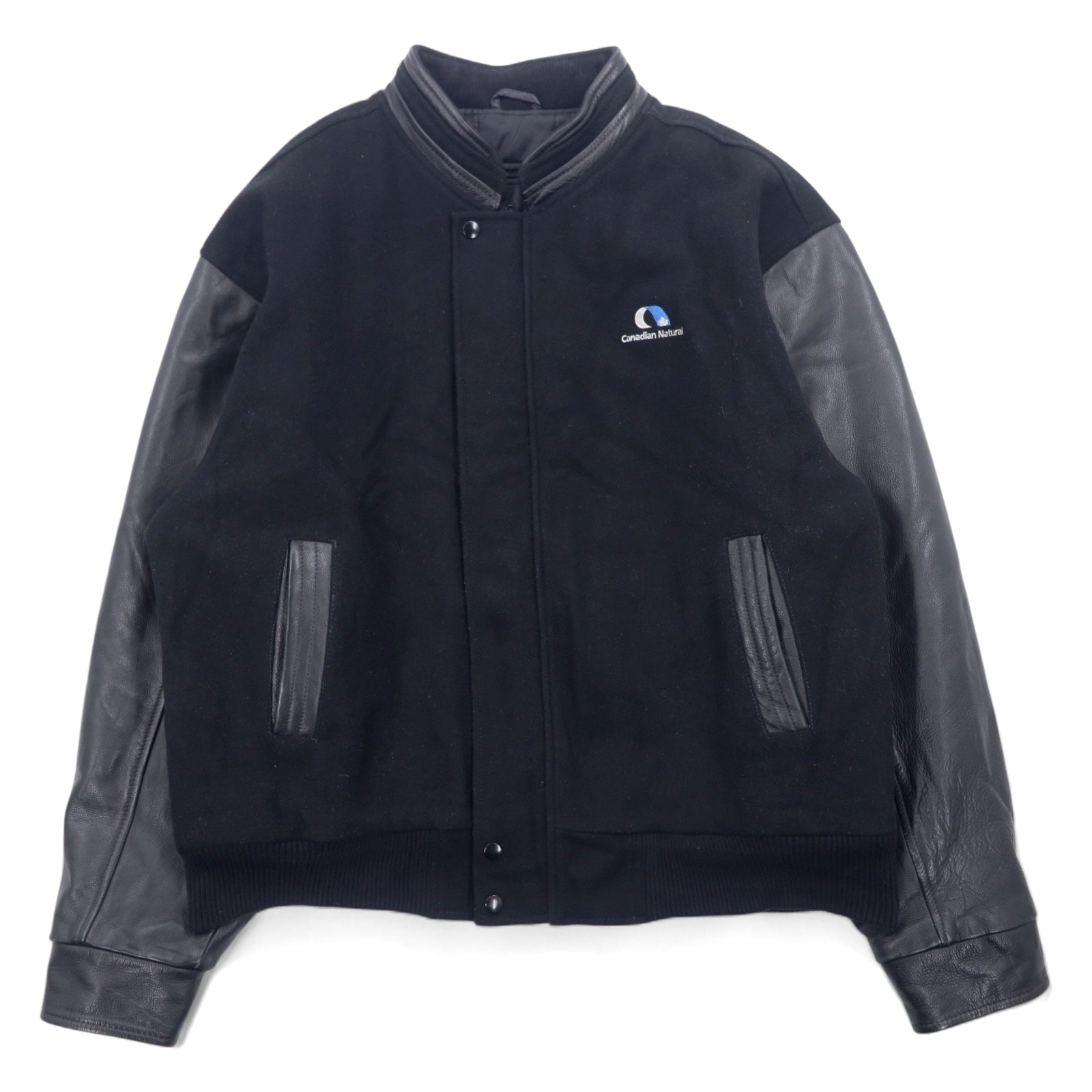 Anni '90 CANADA SPORTS WEAR Giubbotto college in lana e pelle, taglia XL, colore nero, logo ricamato Canadian Natural