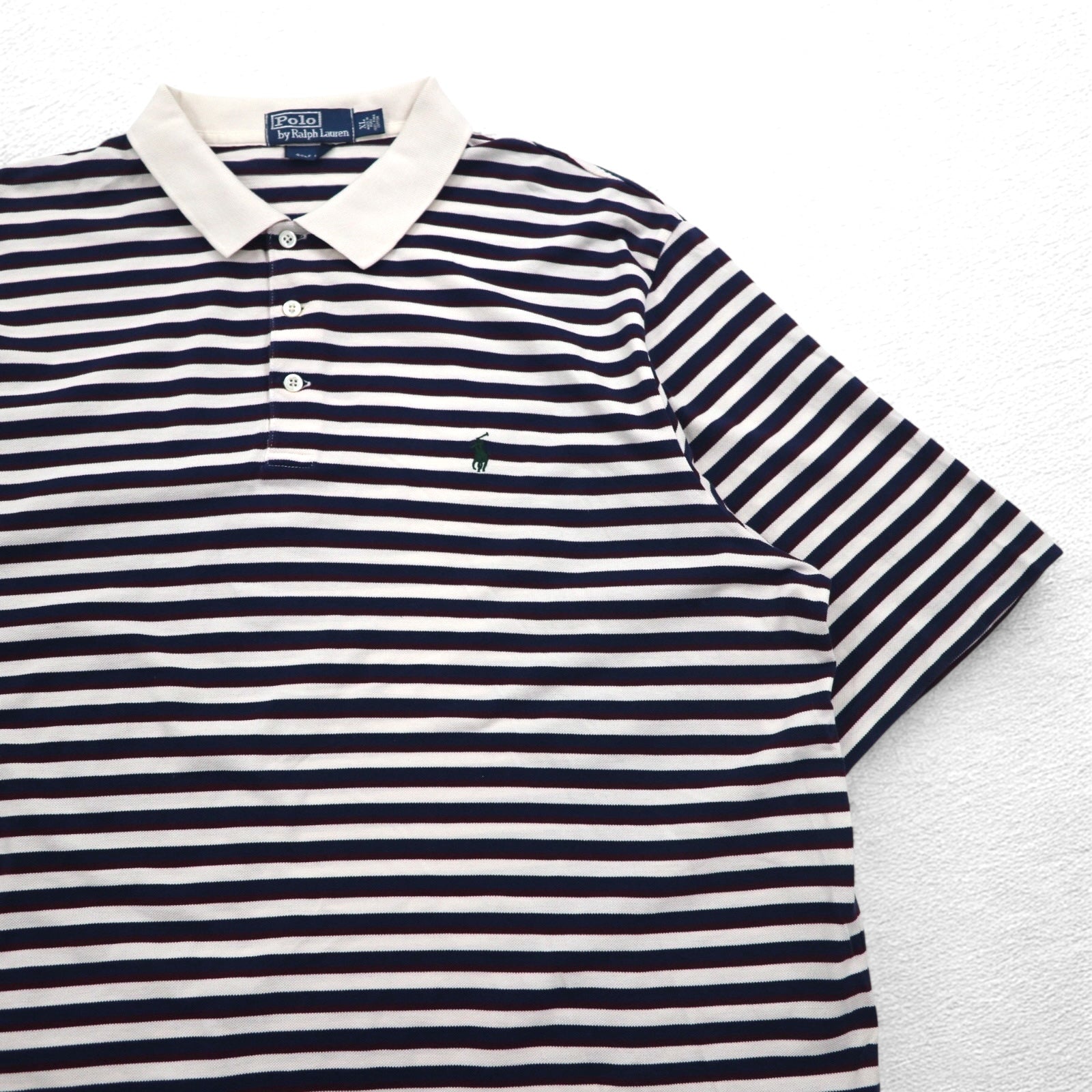 Polo by Ralph Lauren anni '90, polo a righe in cotone Pima, taglia XL, bianca e blu navy, ricamo piccolo pony