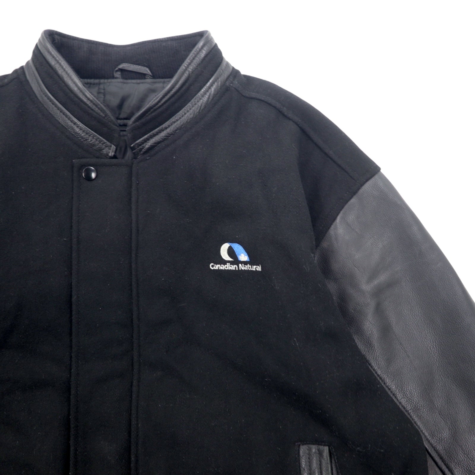 Anni '90 CANADA SPORTS WEAR Giubbotto college in lana e pelle, taglia XL, colore nero, logo ricamato Canadian Natural