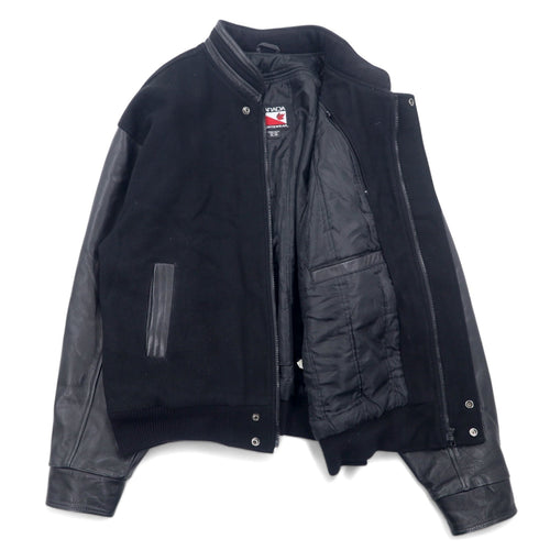 Anni '90 CANADA SPORTS WEAR Giubbotto college in lana e pelle, taglia XL, colore nero, logo ricamato Canadian Natural