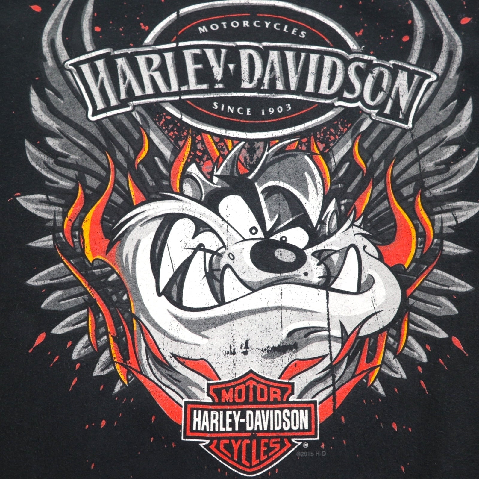 HARLEY DAVIDSON × Warner Bros. Looney Tunes T-shirt 2XL Nera Stampa Grafica diavolo della Tasmania DILLON BROTHERS Made in Honduras
