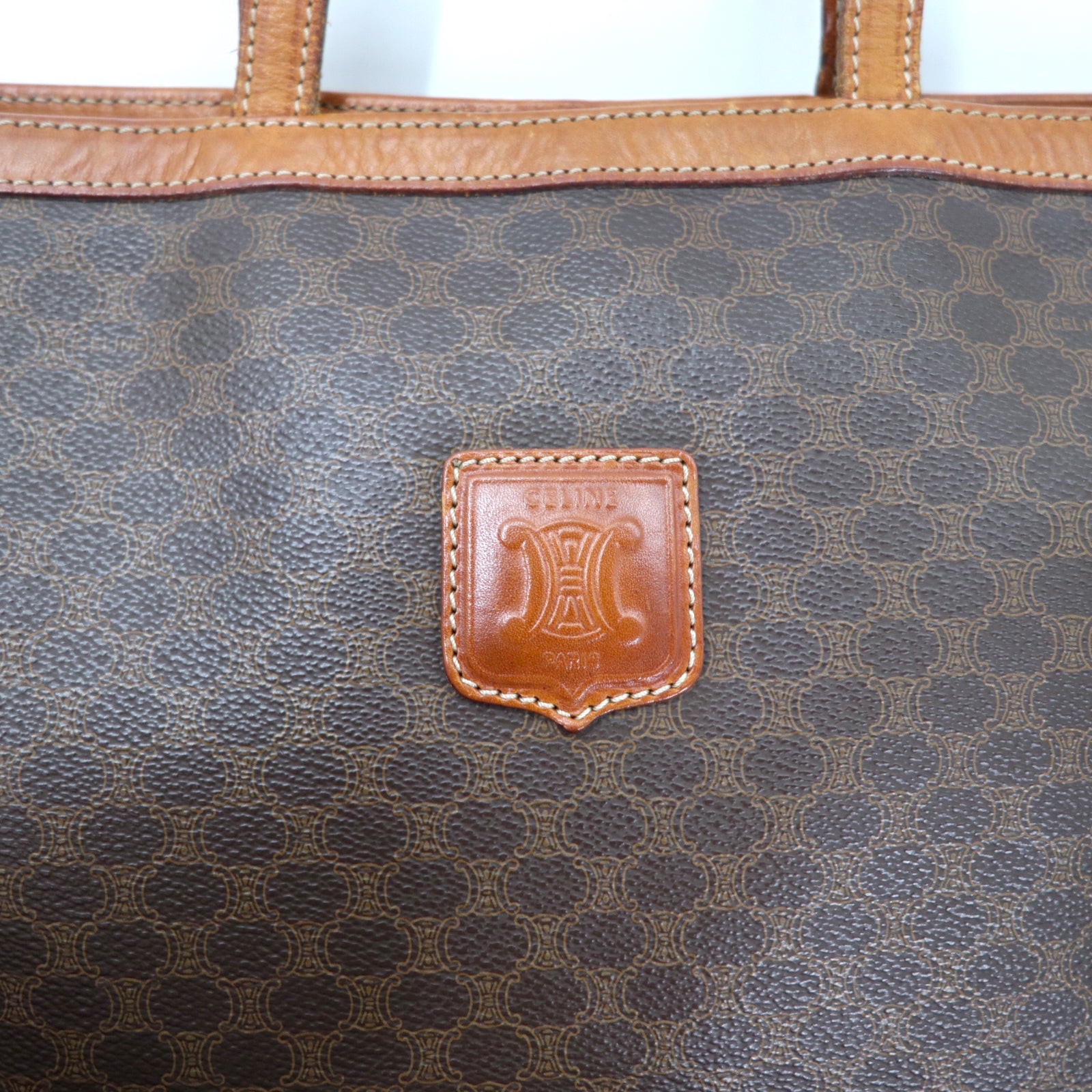 CELINE borsa tote marrone fantasia Macadam PVC pelle JMB12 vintage made in Italy