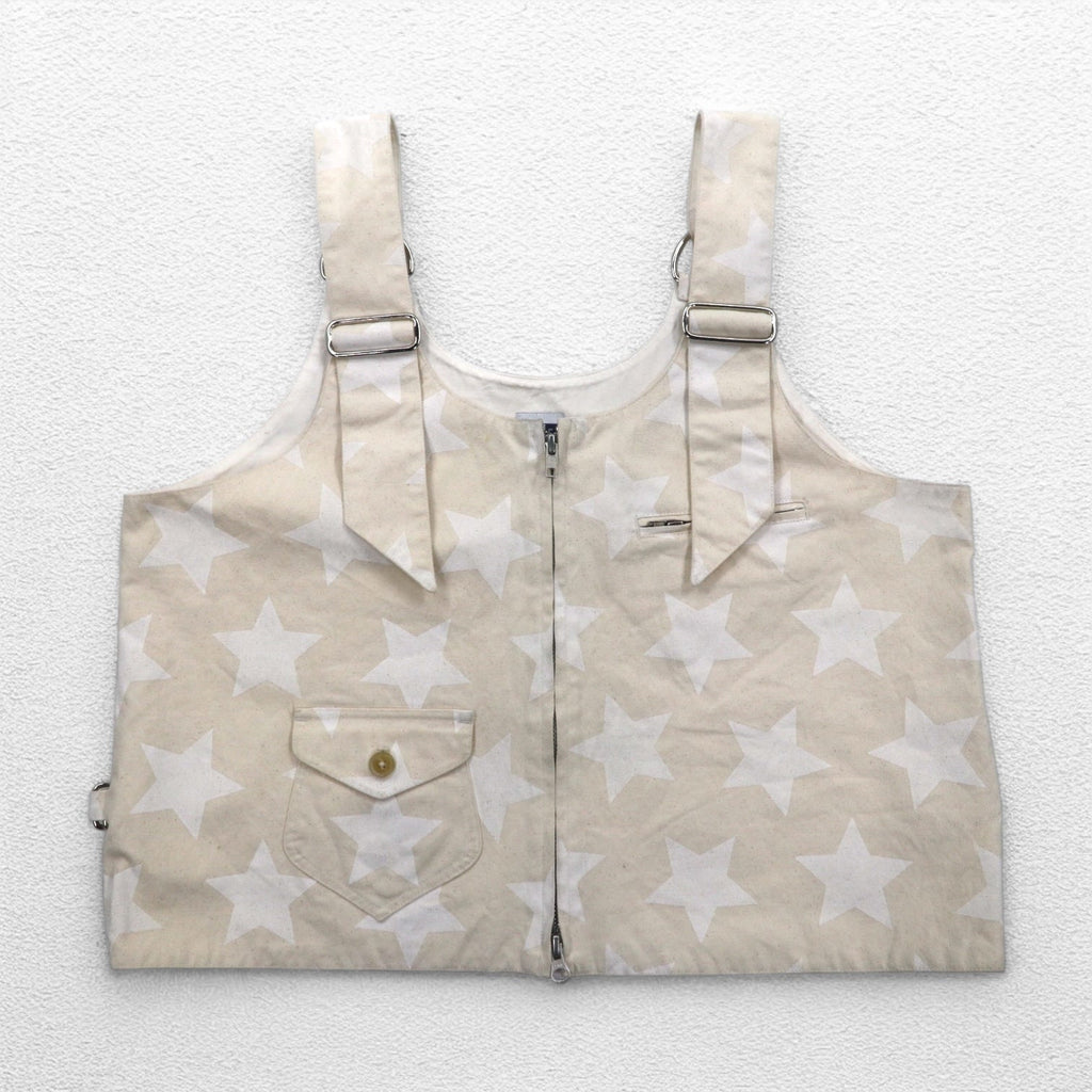 AiE (Nepenthes) USA Dsd Vest - 9oz Star M Cream fantasia a stelle tasche doppia cerniera
