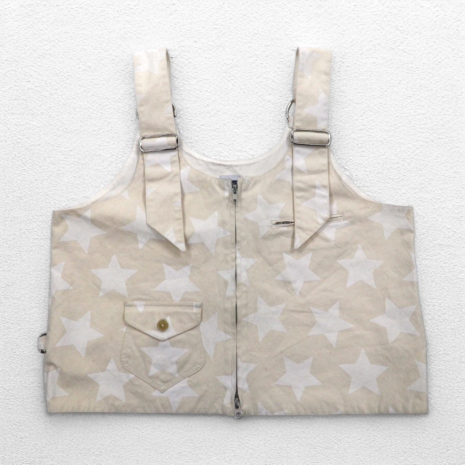 AiE (Nepenthes) USA Dsd Vest - 9oz Star M Cream fantasia a stelle tasche doppia cerniera