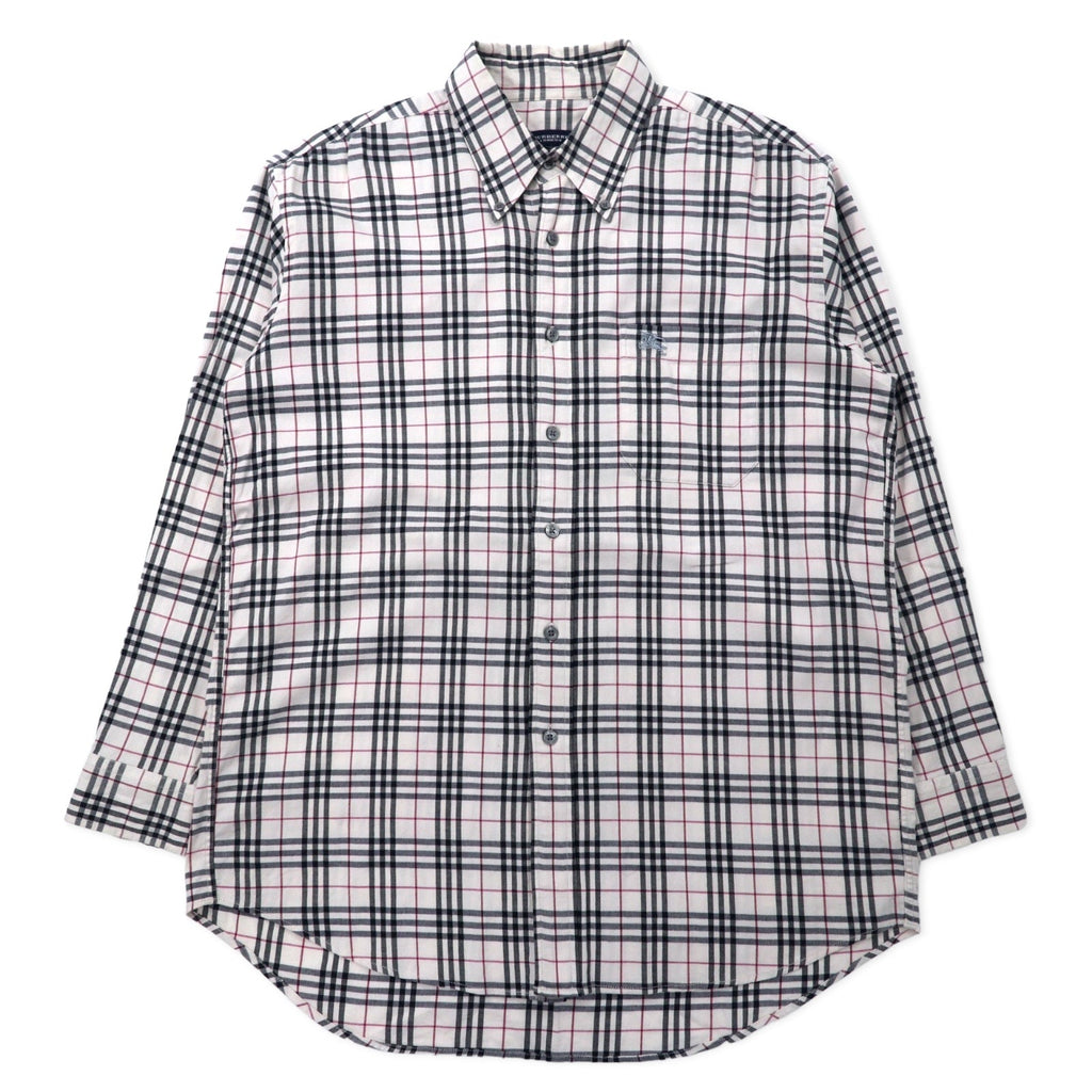 BURBERRY Camicia button-down Nova Check M bianca cotone stretch con logo ricamato