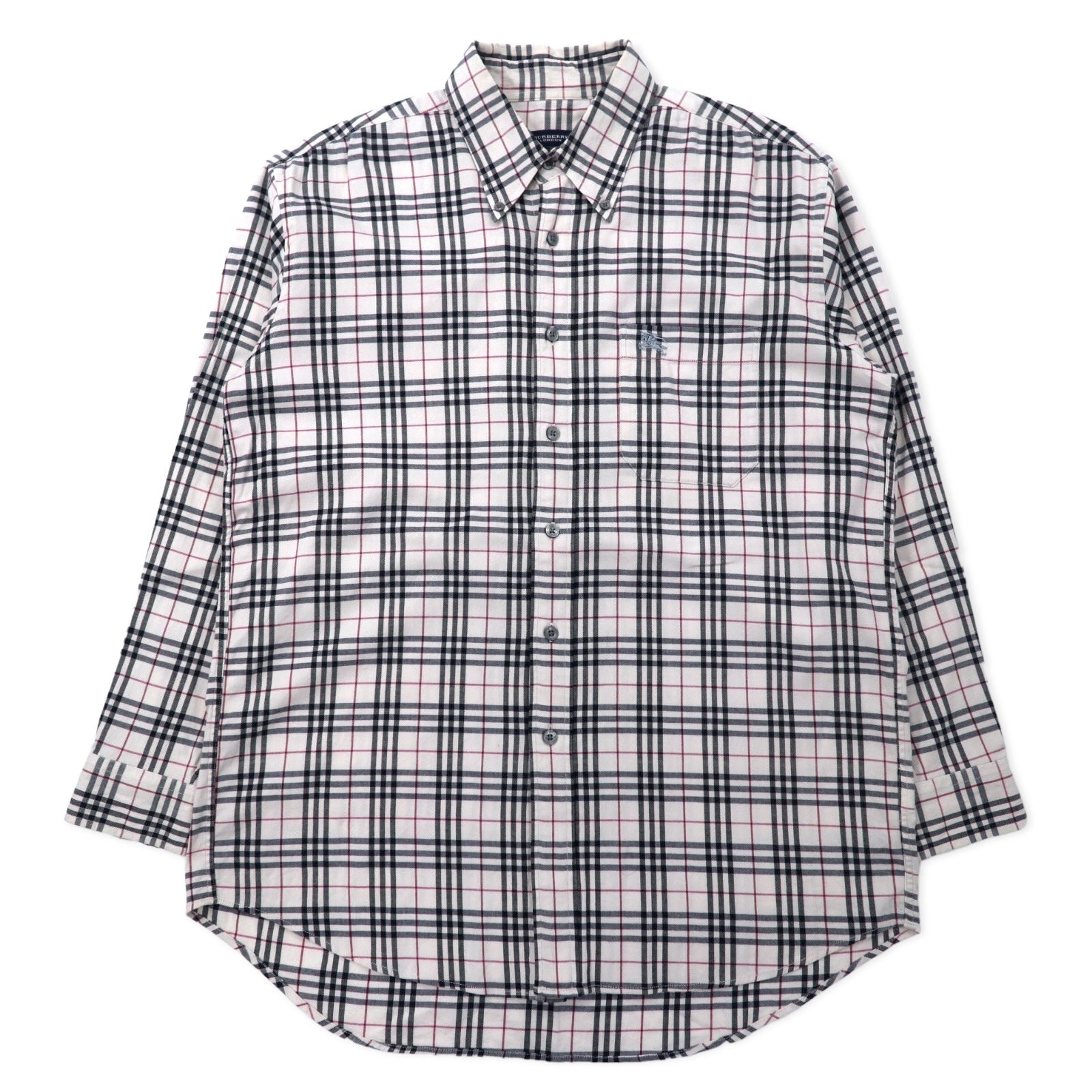 BURBERRY Camicia button-down Nova Check M bianca cotone stretch con logo ricamato