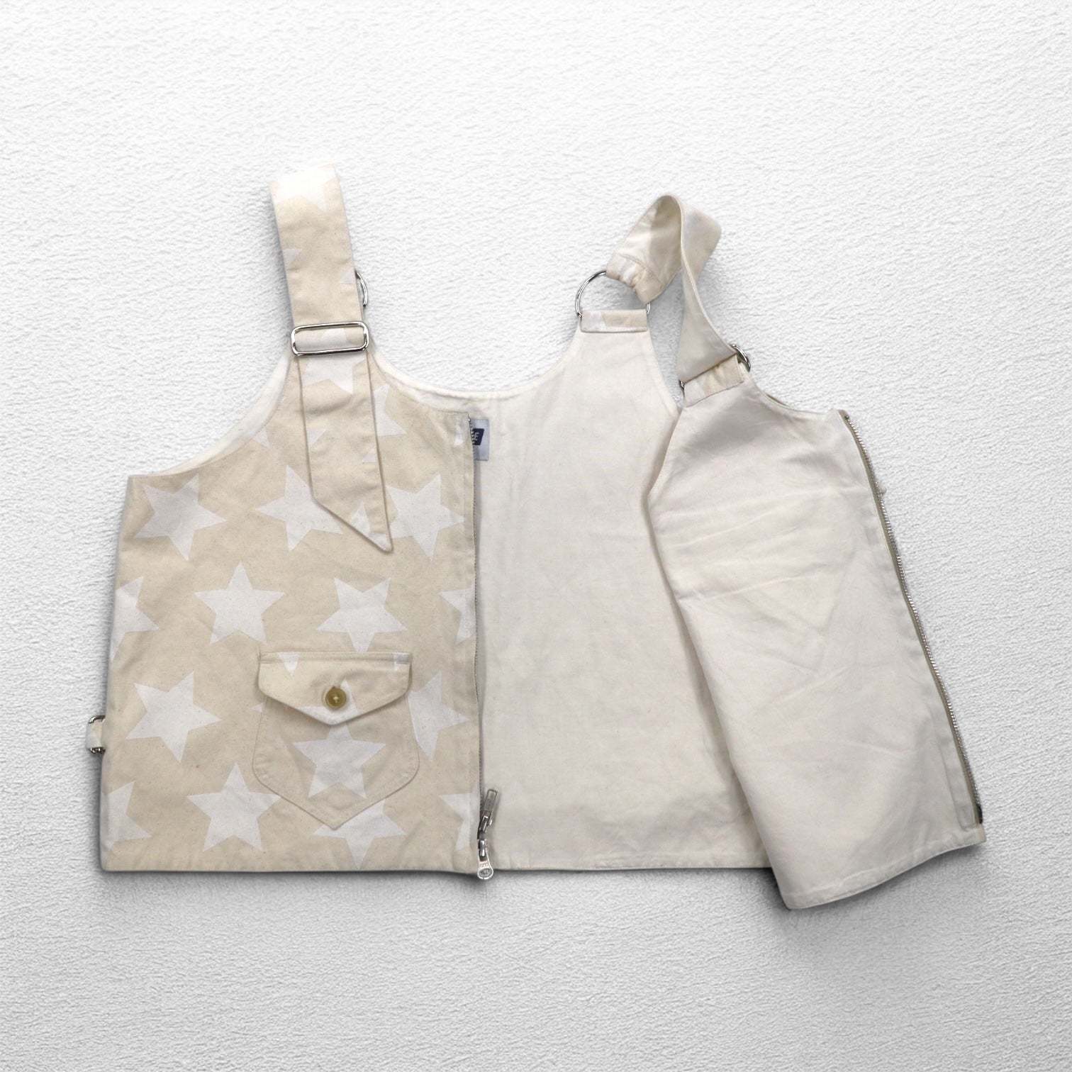 AiE (Nepenthes) USA Dsd Vest - 9oz Star M Cream fantasia a stelle tasche doppia cerniera